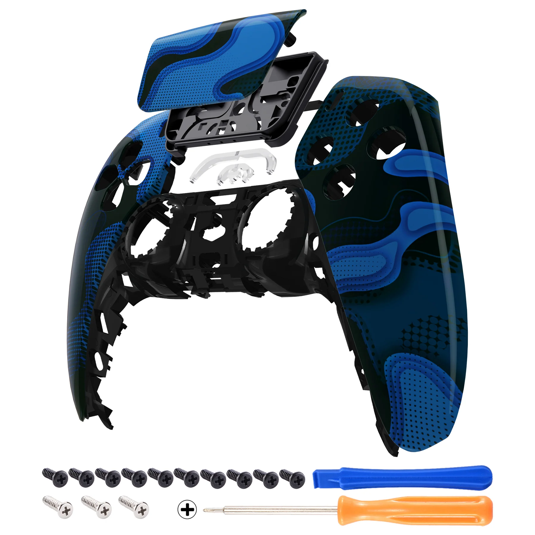eXtremeRate Replacement Front Housing Shell with Touchpad Compatible with PS5 Controller BDM-010/020/030/040/050 - Blue Black Camouflage - Image 7