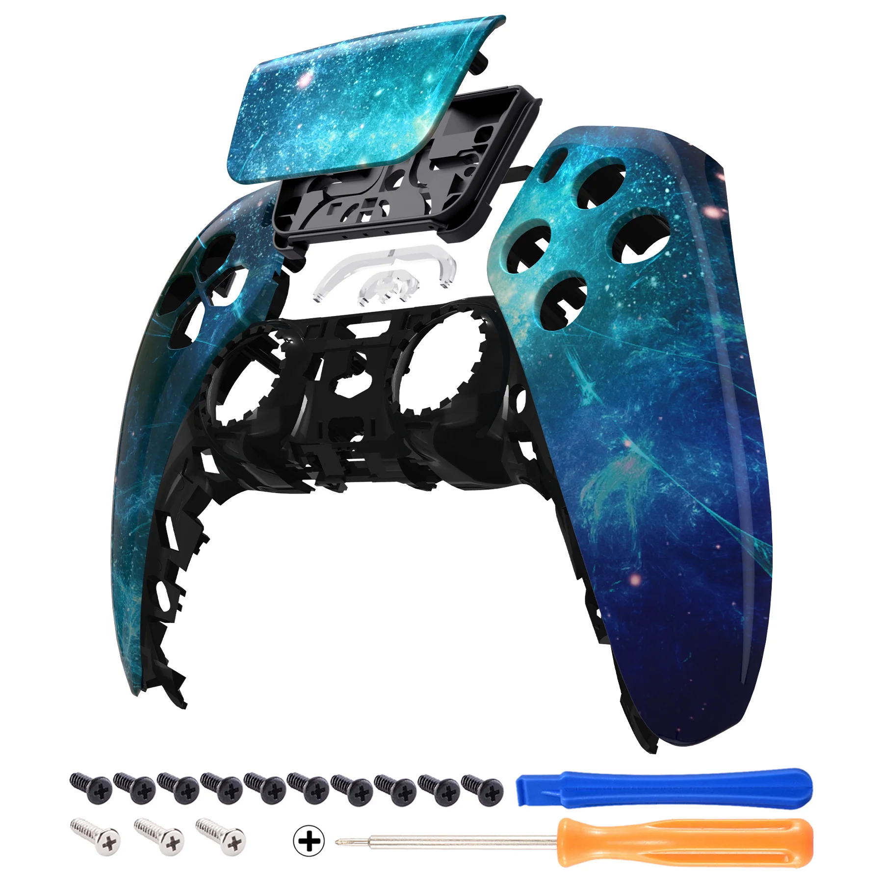 eXtremeRate Replacement Front Housing Shell with Touchpad Compatible with PS5 Controller BDM-010/020/030/040/050 - Blue Nebula - Image 7