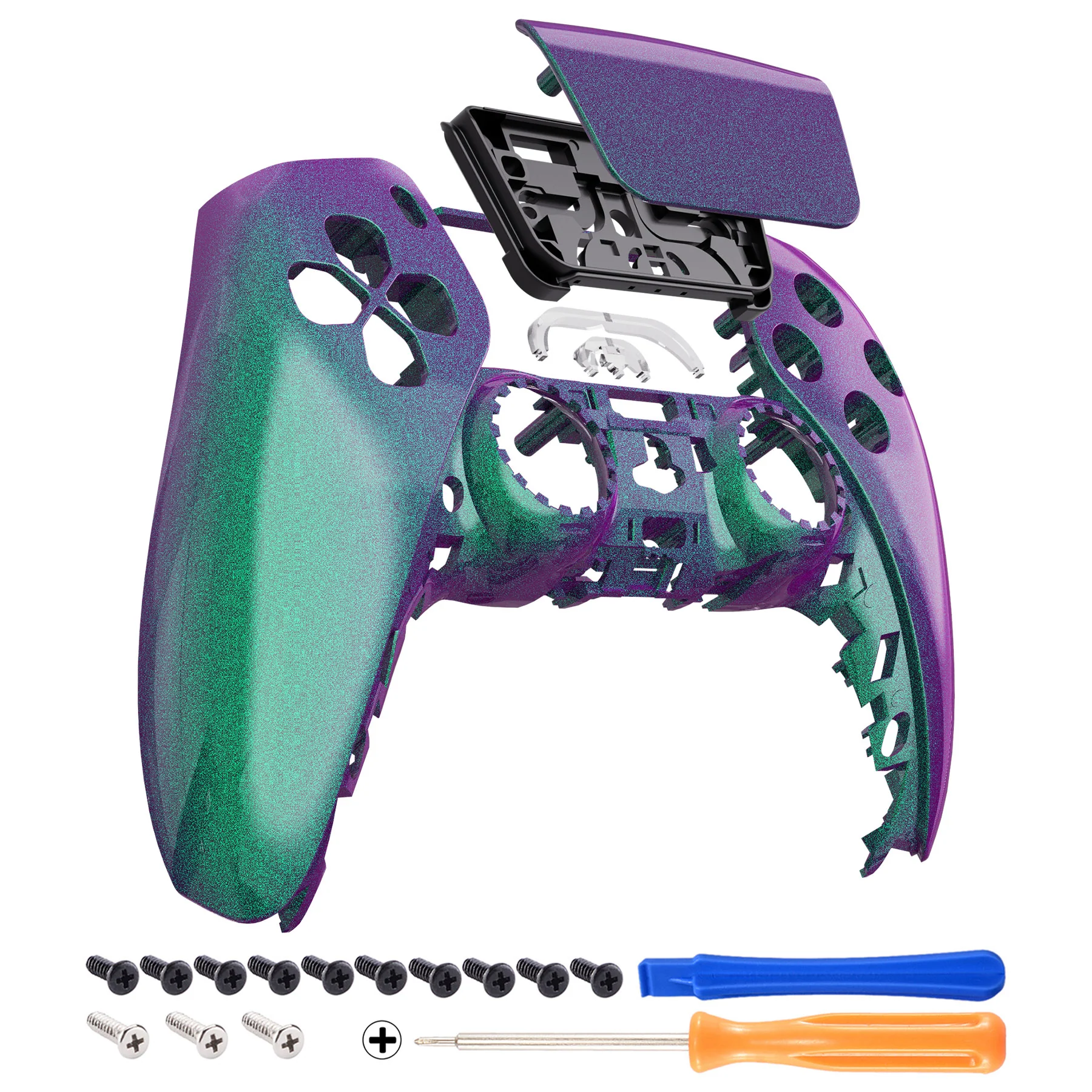eXtremeRate Replacement Front Housing Shell with Touchpad Compatible with PS5 Controller BDM-010/020/030/040/050 - Chameleon Green Purple - Image 7