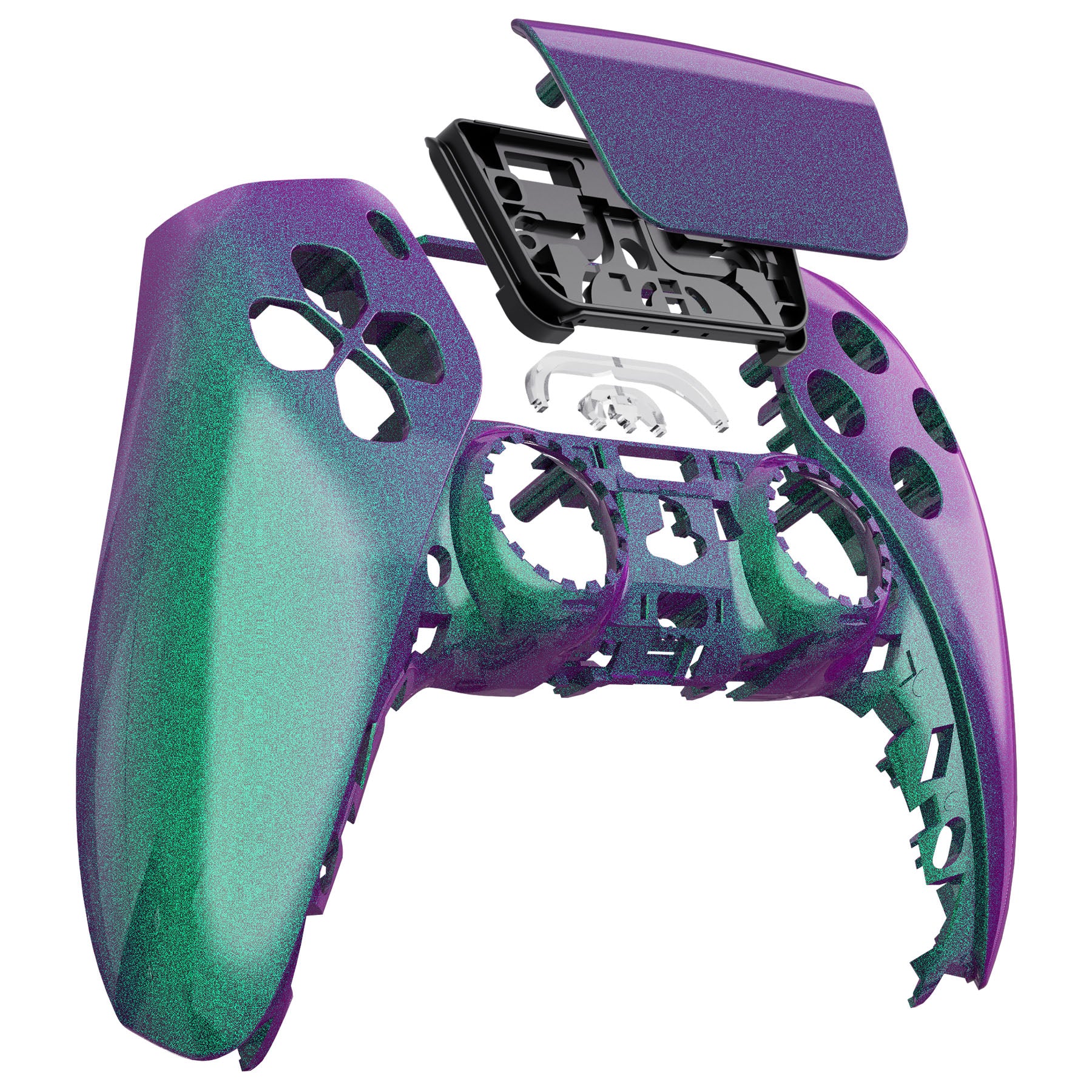 eXtremeRate Replacement Front Housing Shell with Touchpad Compatible with PS5 Controller BDM-010/020/030/040/050 - Chameleon Green Purple - Image 9