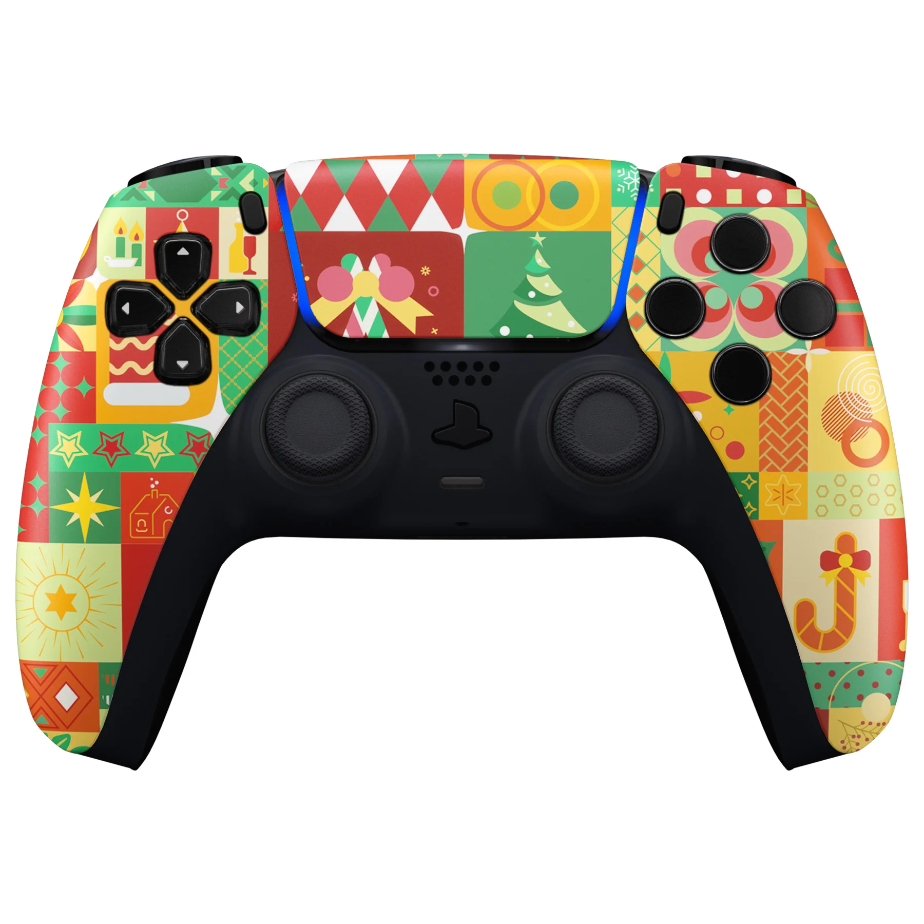 eXtremeRate Replacement Front Housing Shell with Touchpad Compatible with PS5 Controller BDM-010/020/030/040/050 - Christmas Wrap - Image 2