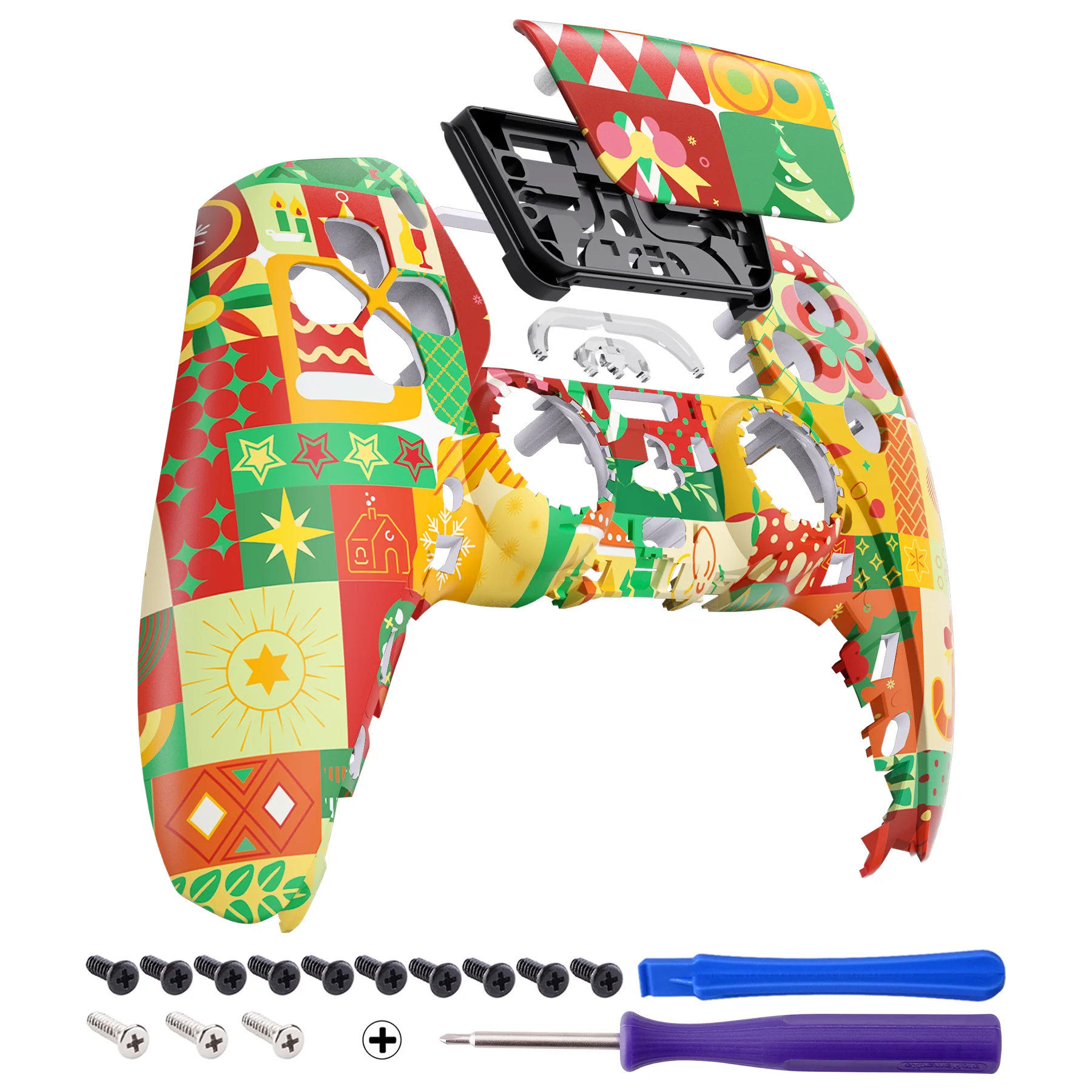 eXtremeRate Replacement Front Housing Shell with Touchpad Compatible with PS5 Controller BDM-010/020/030/040/050 - Christmas Wrap - Image 7