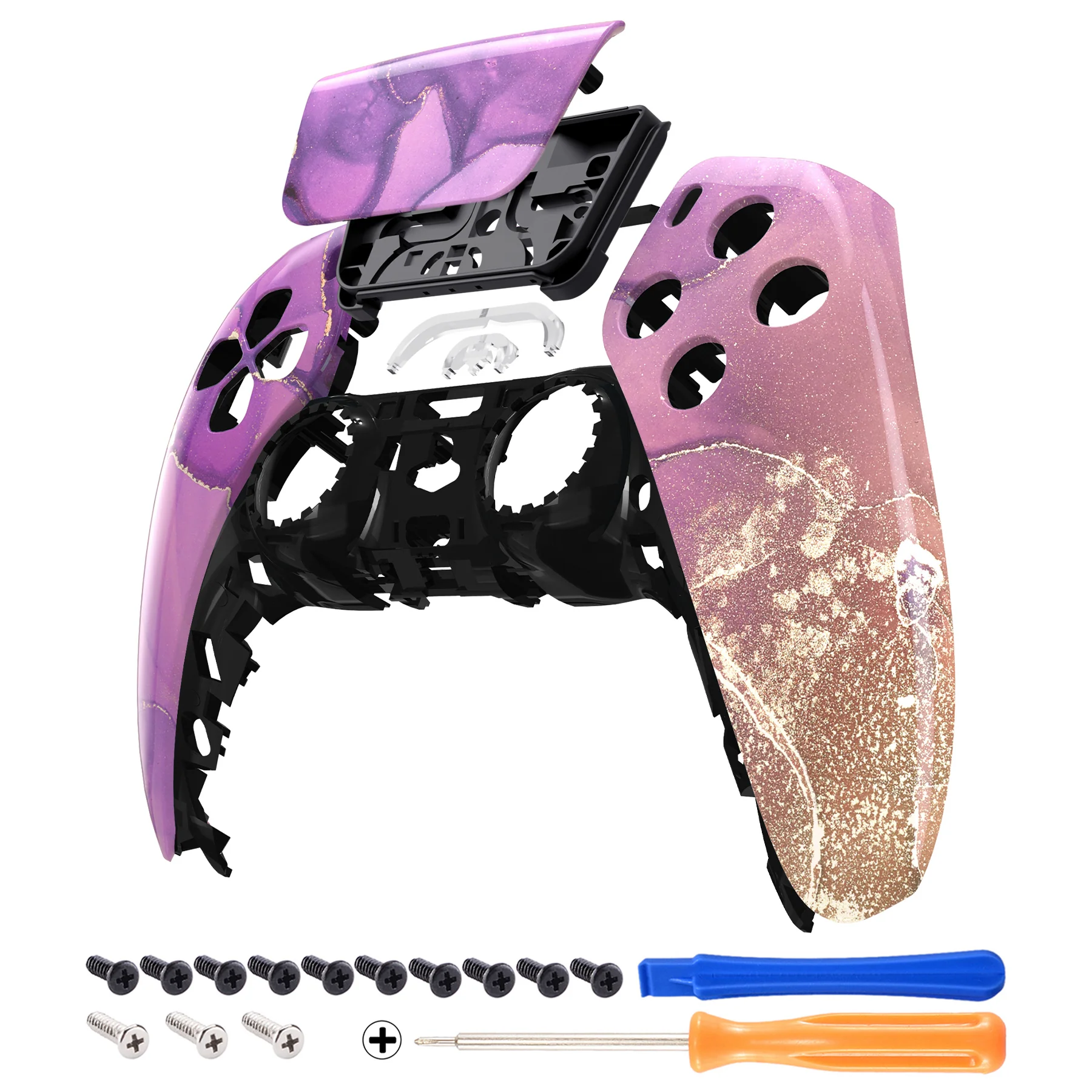 eXtremeRate Replacement Front Housing Shell with Touchpad Compatible with PS5 Controller BDM-010/020/030/040/050 - Cosmic Purple Gold Marble - Image 7