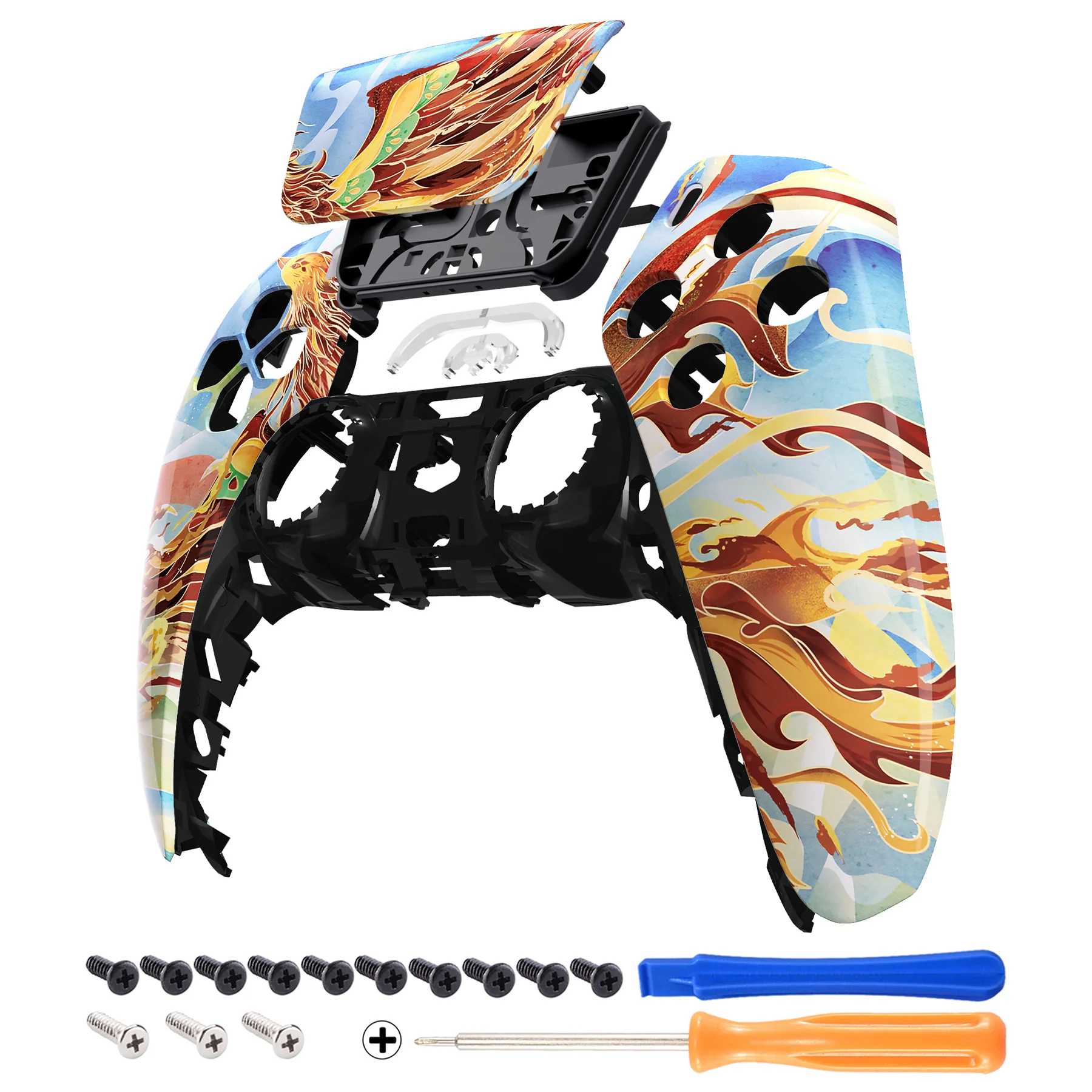 eXtremeRate Replacement Front Housing Shell with Touchpad Compatible with PS5 Controller BDM-010/020/030/040/050 - Fire Phoenix - Image 7