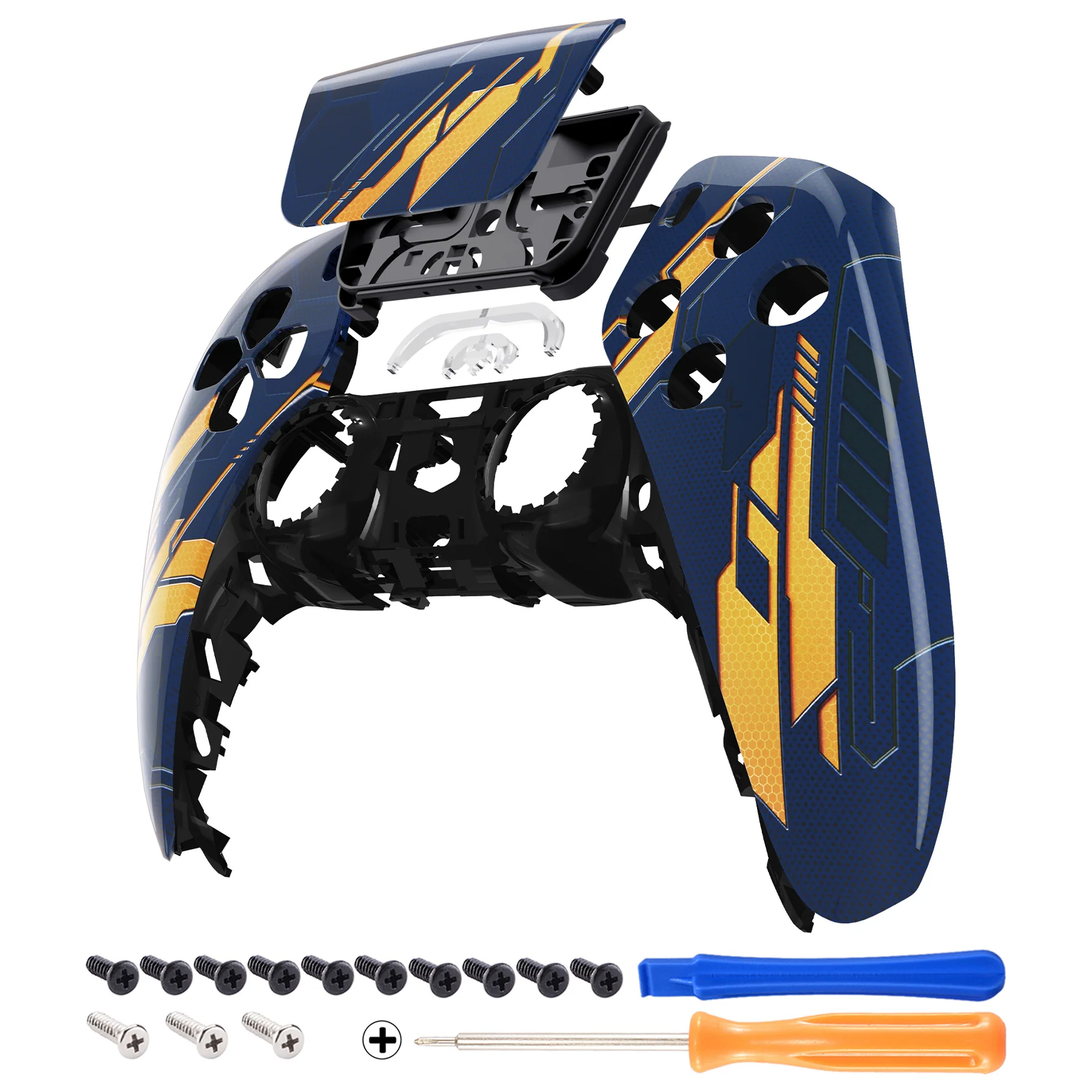 eXtremeRate Replacement Front Housing Shell with Touchpad Compatible with PS5 Controller BDM-010/020/030/040/050 - Glow in Dark Mecha - Orange - Image 9