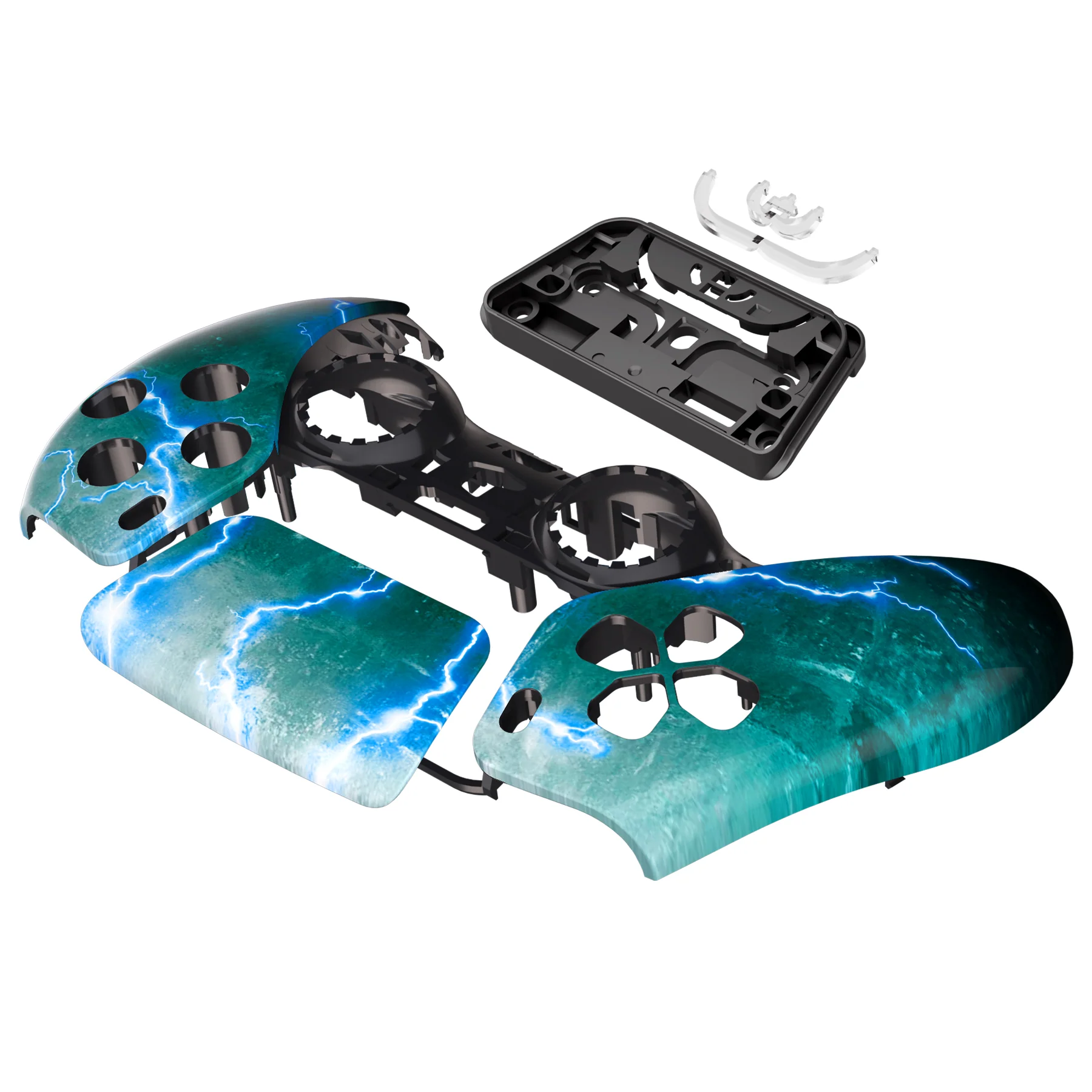 eXtremeRate Replacement Front Housing Shell with Touchpad Compatible with PS5 Controller BDM-010/020/030/040/050 - Green Storm Thunder - Image 10