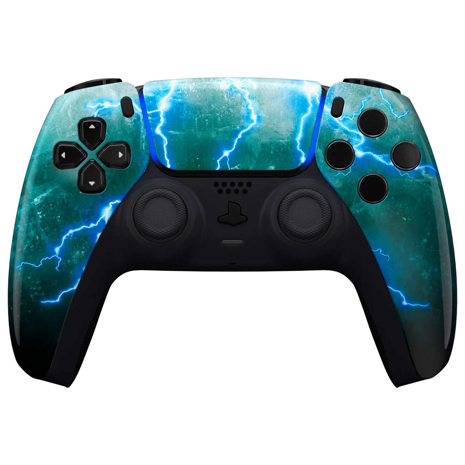 eXtremeRate Replacement Front Housing Shell with Touchpad Compatible with PS5 Controller BDM-010/020/030/040/050 - Green Storm Thunder - Image 2