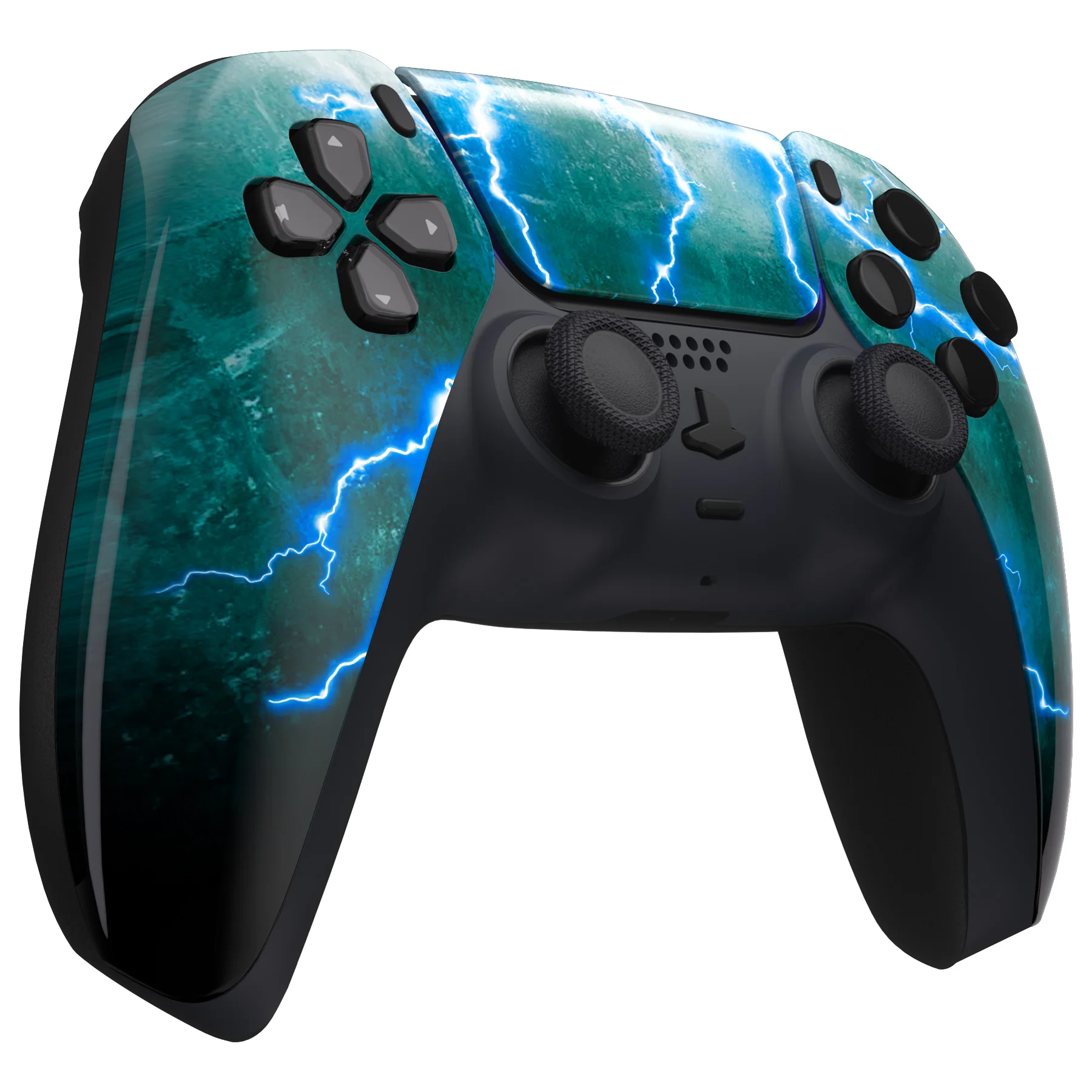 eXtremeRate Replacement Front Housing Shell with Touchpad Compatible with PS5 Controller BDM-010/020/030/040/050 - Green Storm Thunder - Image 5