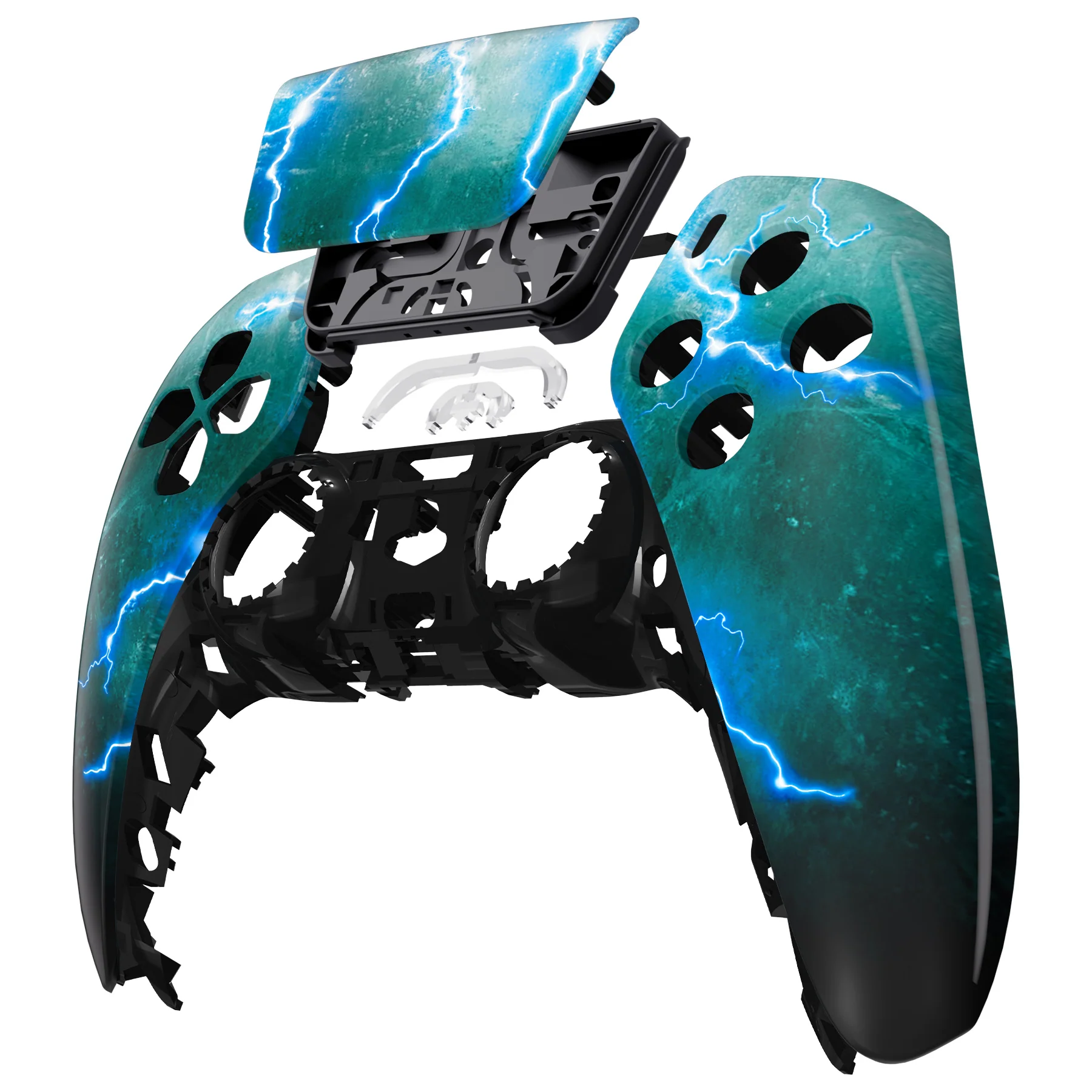 eXtremeRate Replacement Front Housing Shell with Touchpad Compatible with PS5 Controller BDM-010/020/030/040/050 - Green Storm Thunder - Image 8