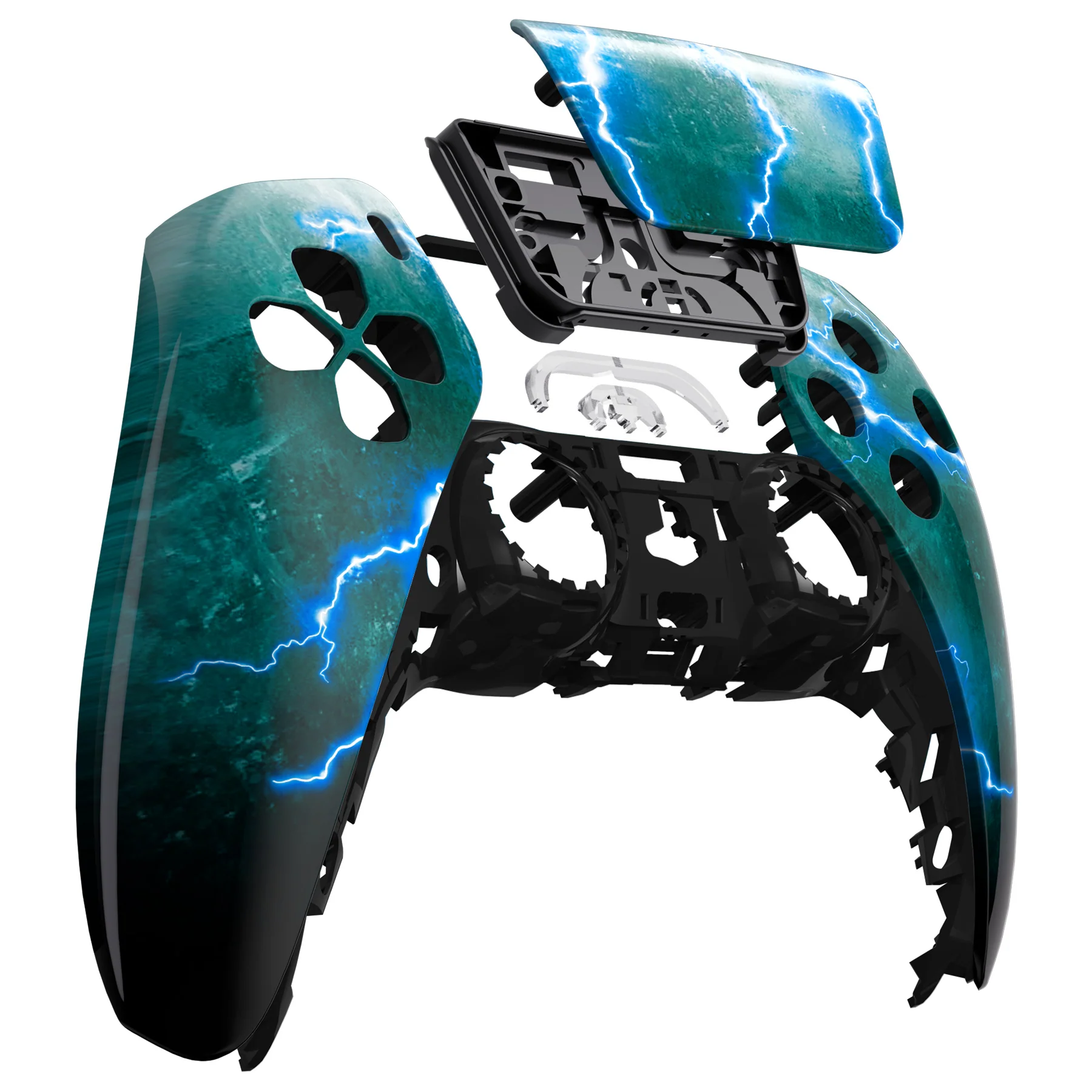 eXtremeRate Replacement Front Housing Shell with Touchpad Compatible with PS5 Controller BDM-010/020/030/040/050 - Green Storm Thunder - Image 9