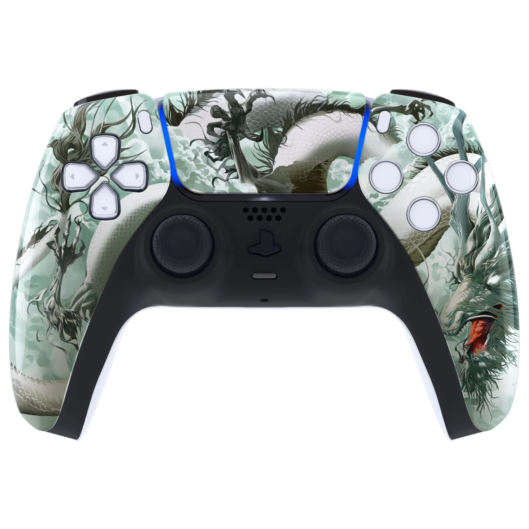eXtremeRate Replacement Front Housing Shell with Touchpad Compatible with PS5 Controller BDM-010/020/030/040/050 - Jade Dragon - Cloud Dominator - Image 2