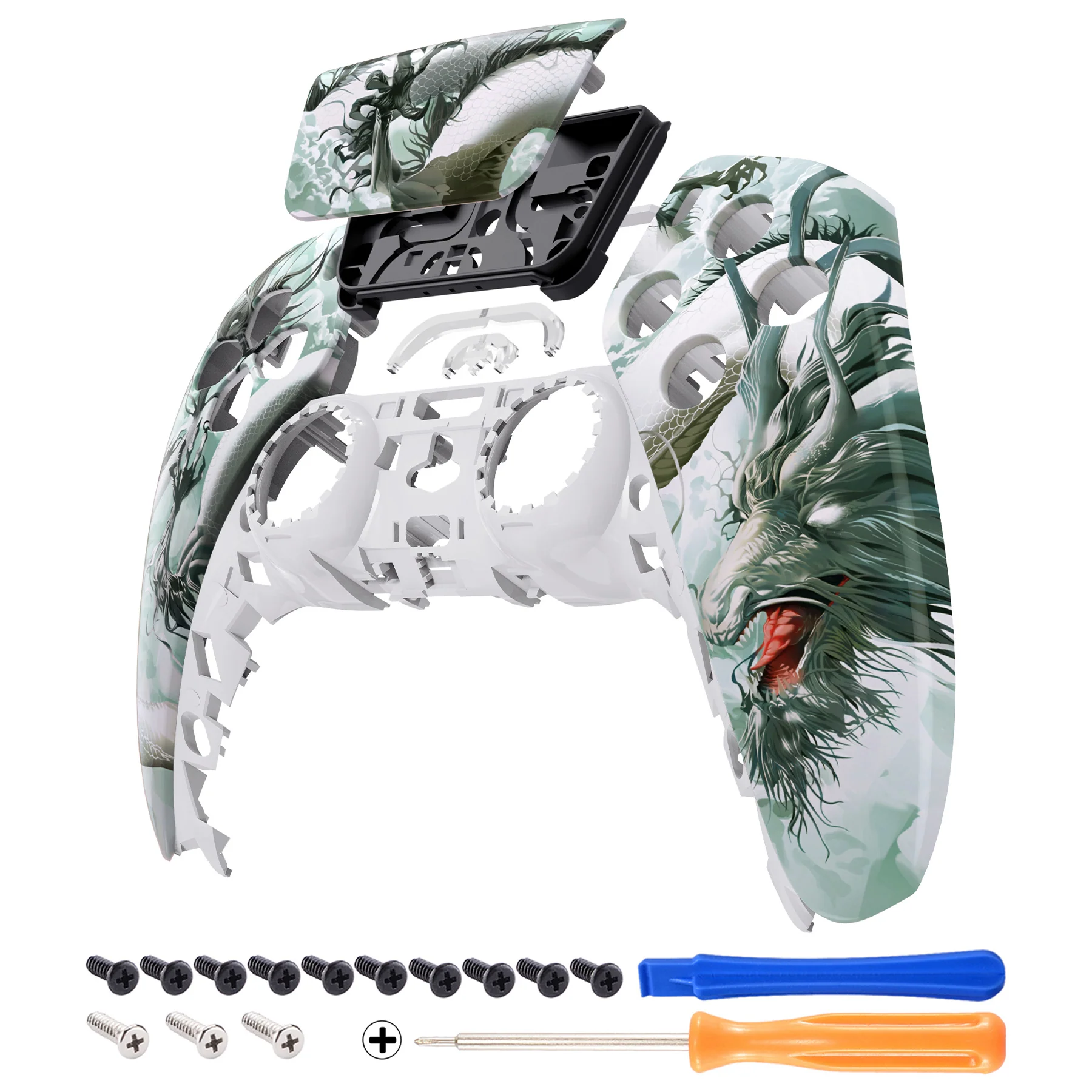 eXtremeRate Replacement Front Housing Shell with Touchpad Compatible with PS5 Controller BDM-010/020/030/040/050 - Jade Dragon - Cloud Dominator - Image 7