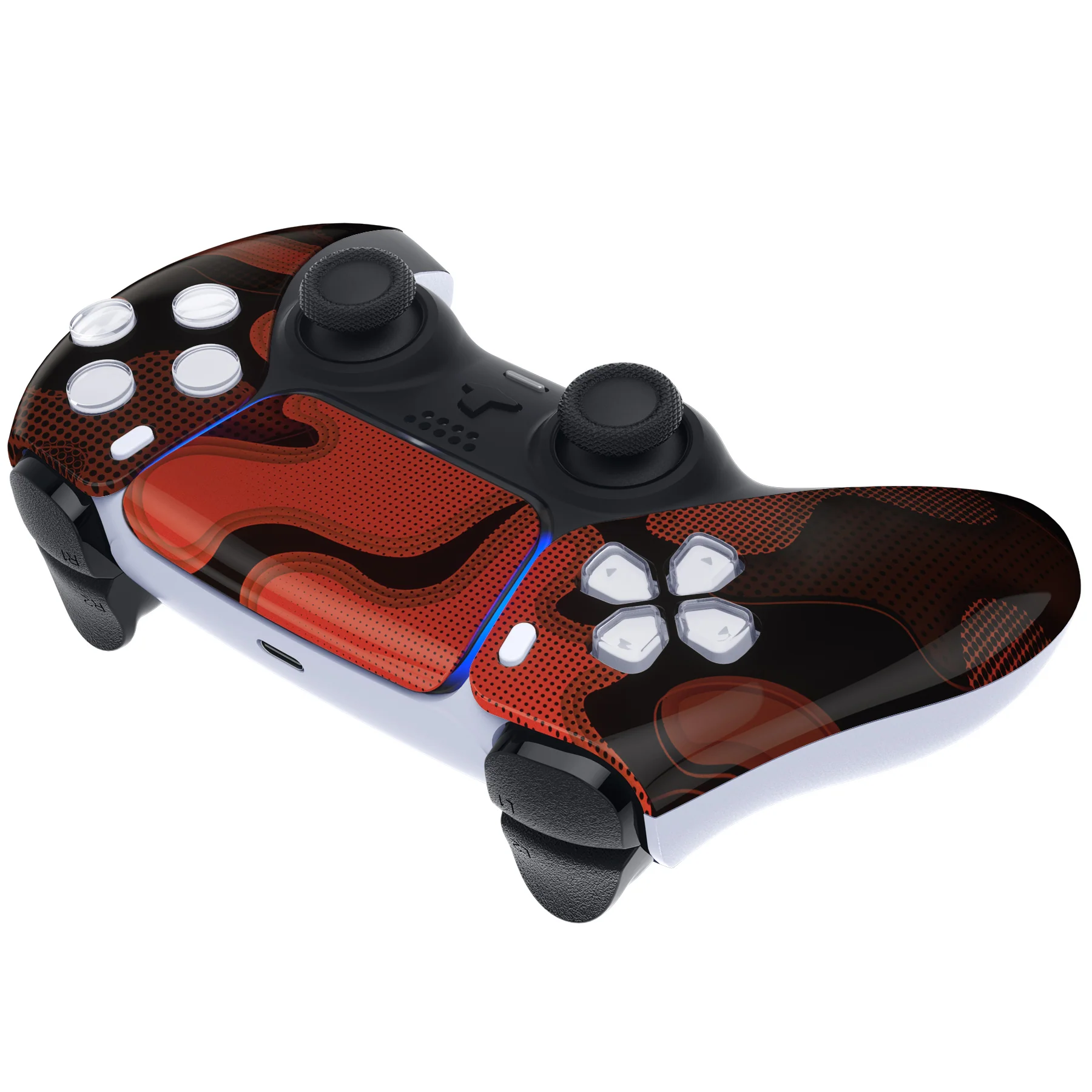eXtremeRate Replacement Front Housing Shell with Touchpad Compatible with PS5 Controller BDM-010/020/030/040/050 - Red Black Camouflage - Image 6