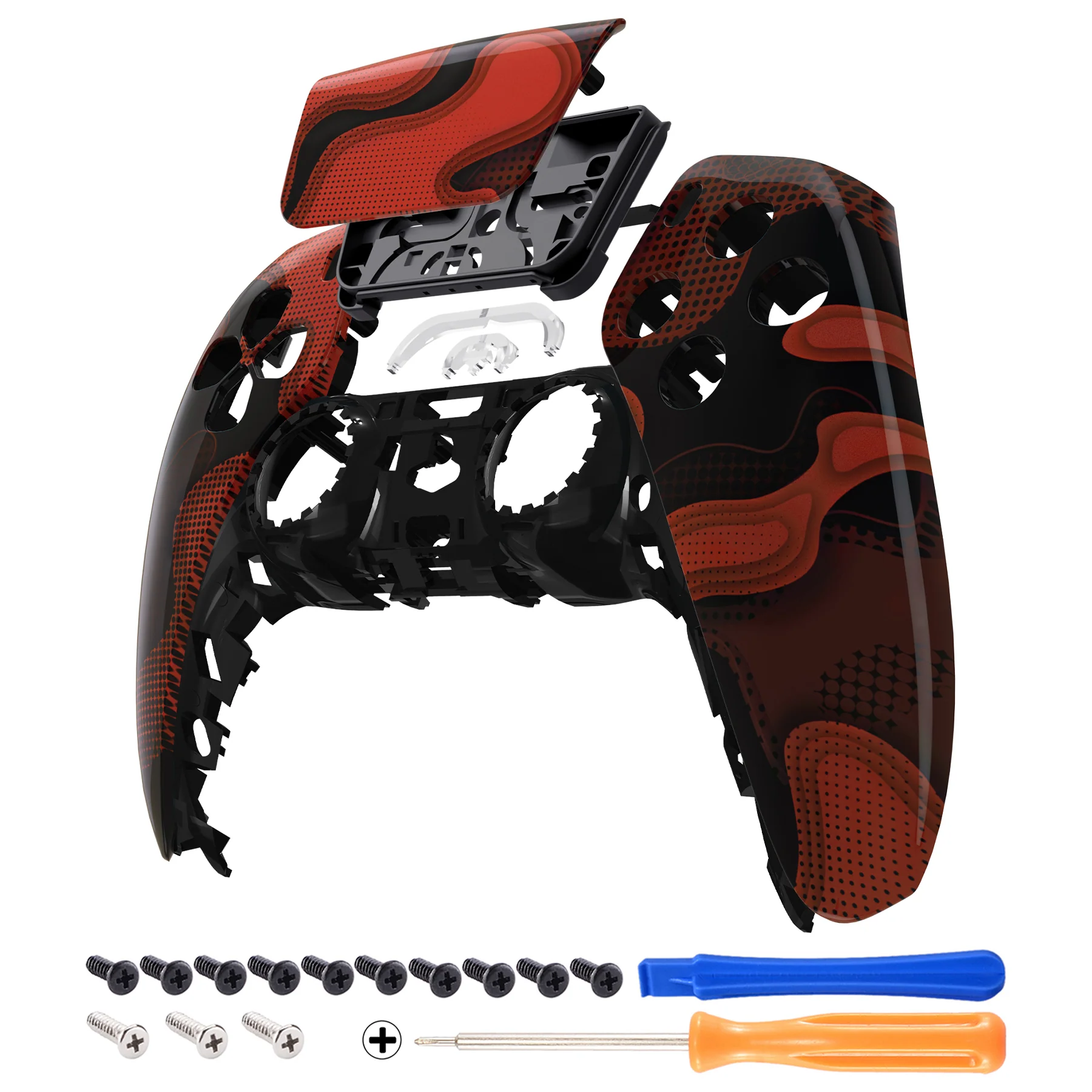 eXtremeRate Replacement Front Housing Shell with Touchpad Compatible with PS5 Controller BDM-010/020/030/040/050 - Red Black Camouflage - Image 7