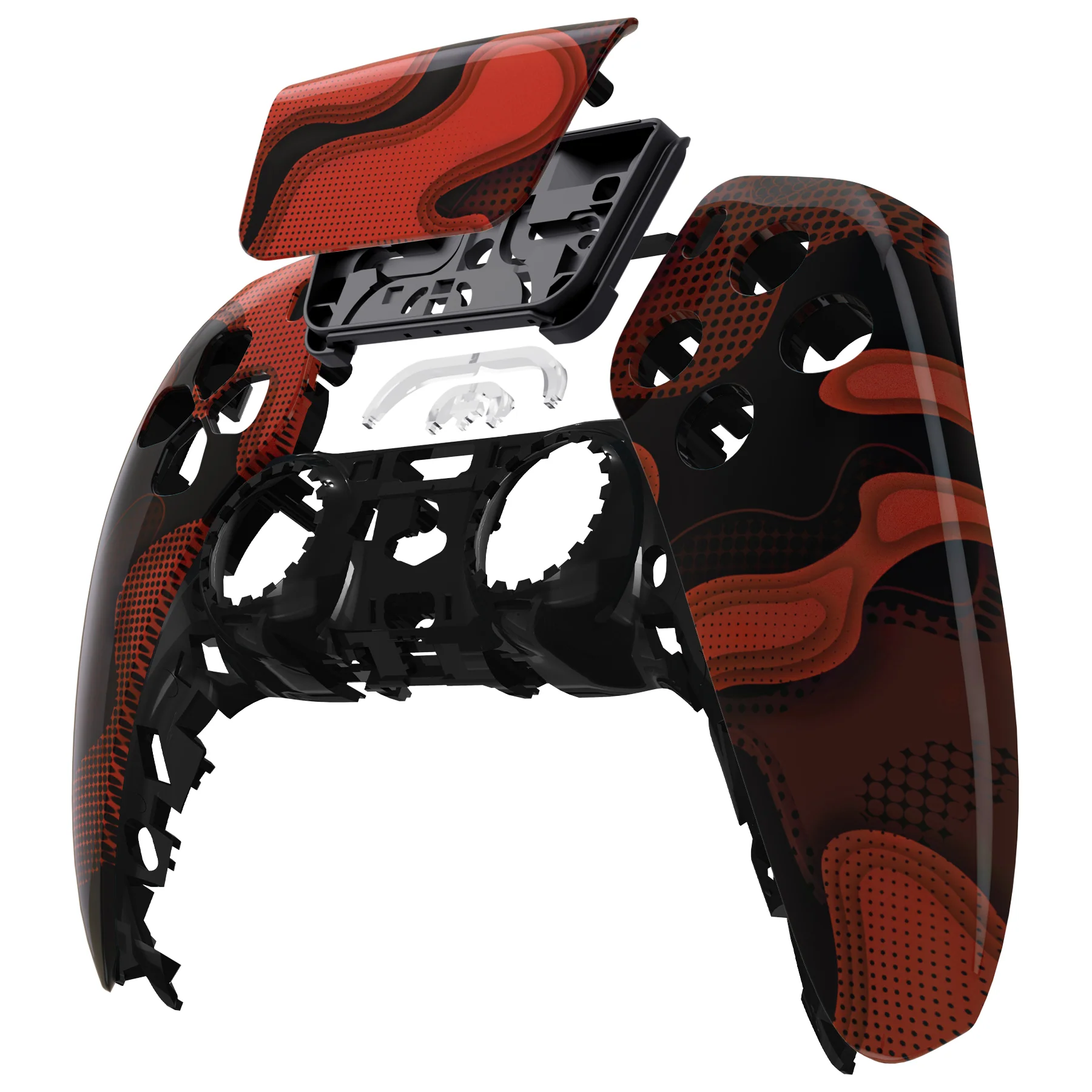 eXtremeRate Replacement Front Housing Shell with Touchpad Compatible with PS5 Controller BDM-010/020/030/040/050 - Red Black Camouflage - Image 8