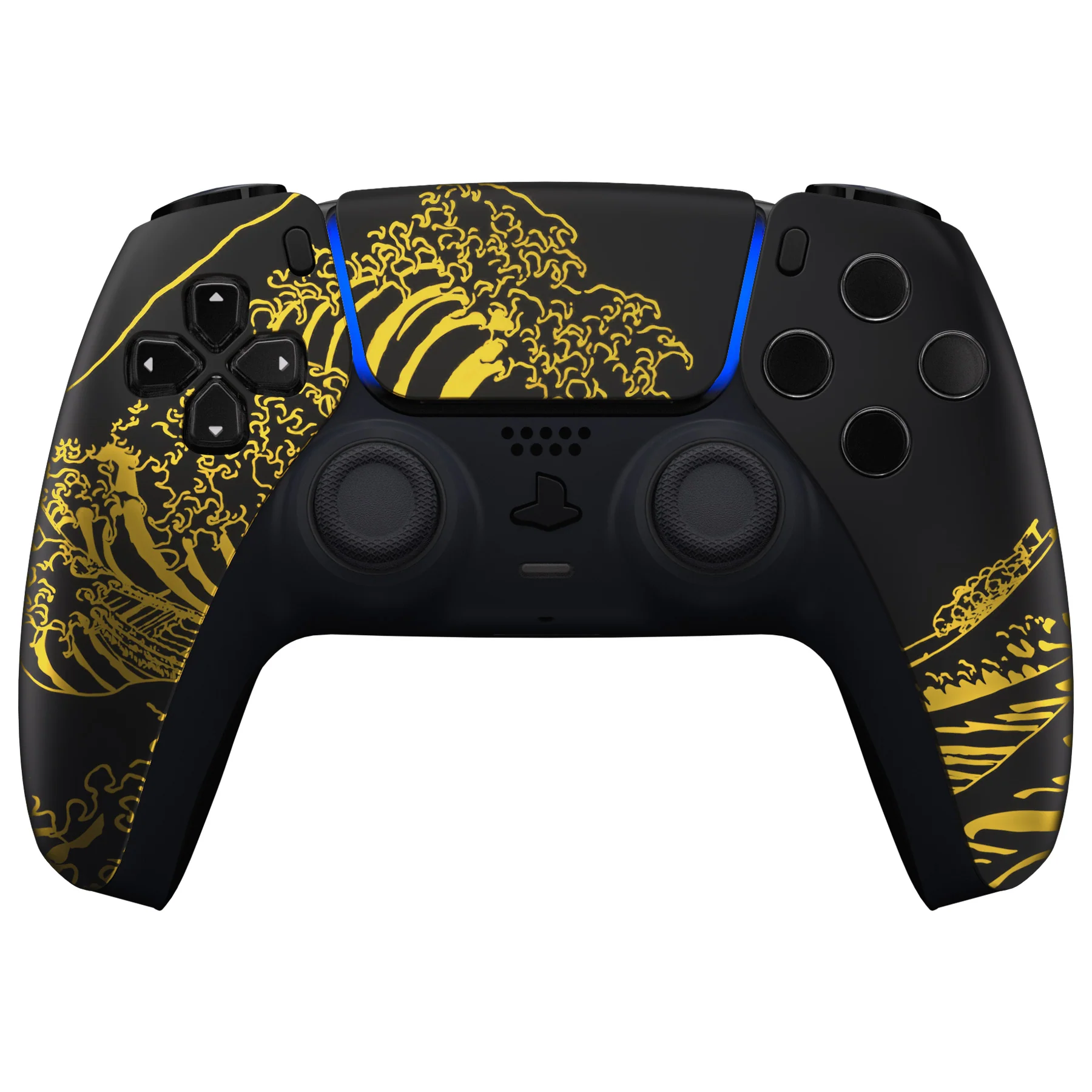 eXtremeRate Replacement Front Housing Shell with Touchpad Compatible with PS5 Controller BDM-010/020/030/040/050/060 - The Great GOLDEN Wave Off Kanagawa - Black - Image 2