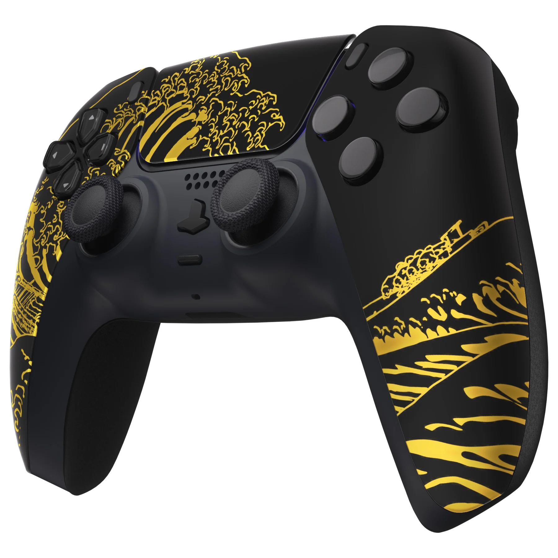 eXtremeRate Replacement Front Housing Shell with Touchpad Compatible with PS5 Controller BDM-010/020/030/040/050/060 - The Great GOLDEN Wave Off Kanagawa - Black - Image 4