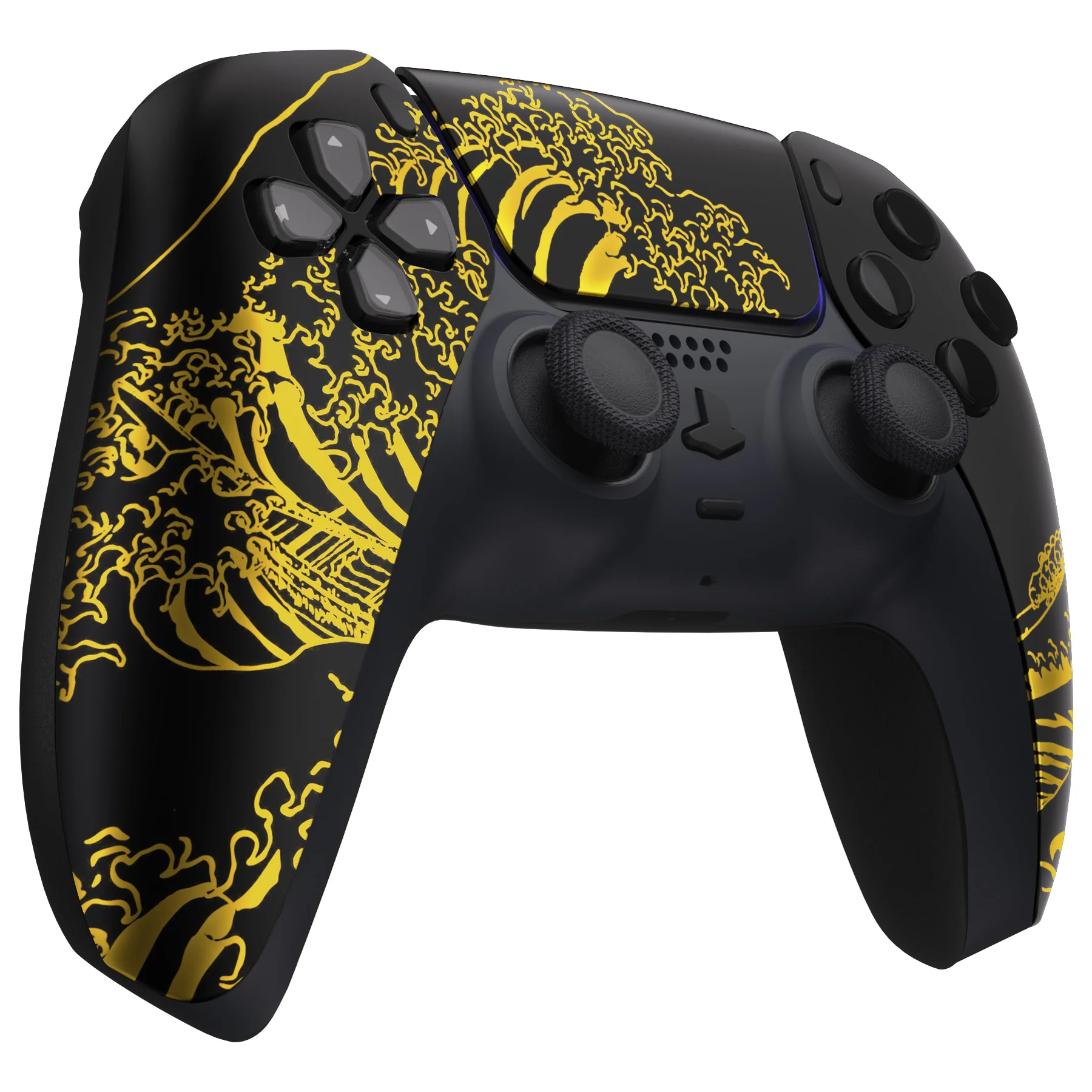 eXtremeRate Replacement Front Housing Shell with Touchpad Compatible with PS5 Controller BDM-010/020/030/040/050/060 - The Great GOLDEN Wave Off Kanagawa - Black - Image 5