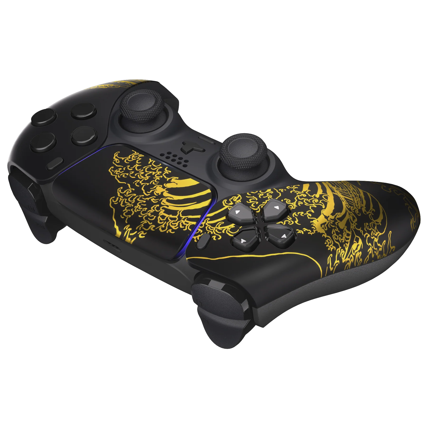 eXtremeRate Replacement Front Housing Shell with Touchpad Compatible with PS5 Controller BDM-010/020/030/040/050/060 - The Great GOLDEN Wave Off Kanagawa - Black - Image 6