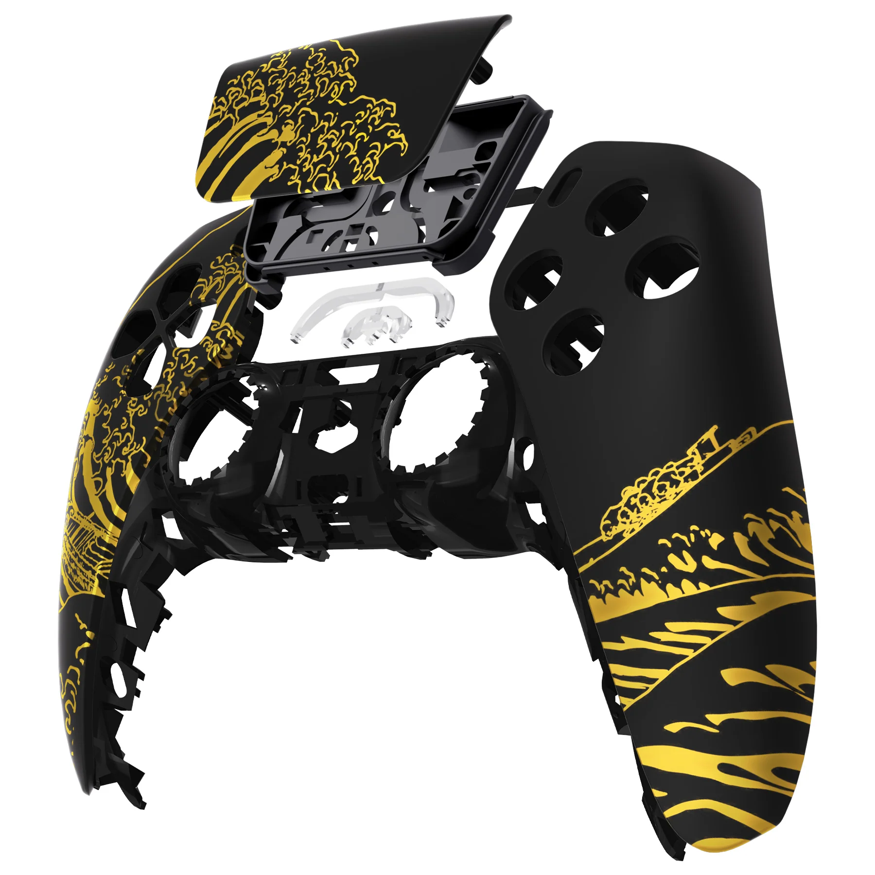 eXtremeRate Replacement Front Housing Shell with Touchpad Compatible with PS5 Controller BDM-010/020/030/040/050/060 - The Great GOLDEN Wave Off Kanagawa - Black - Image 8