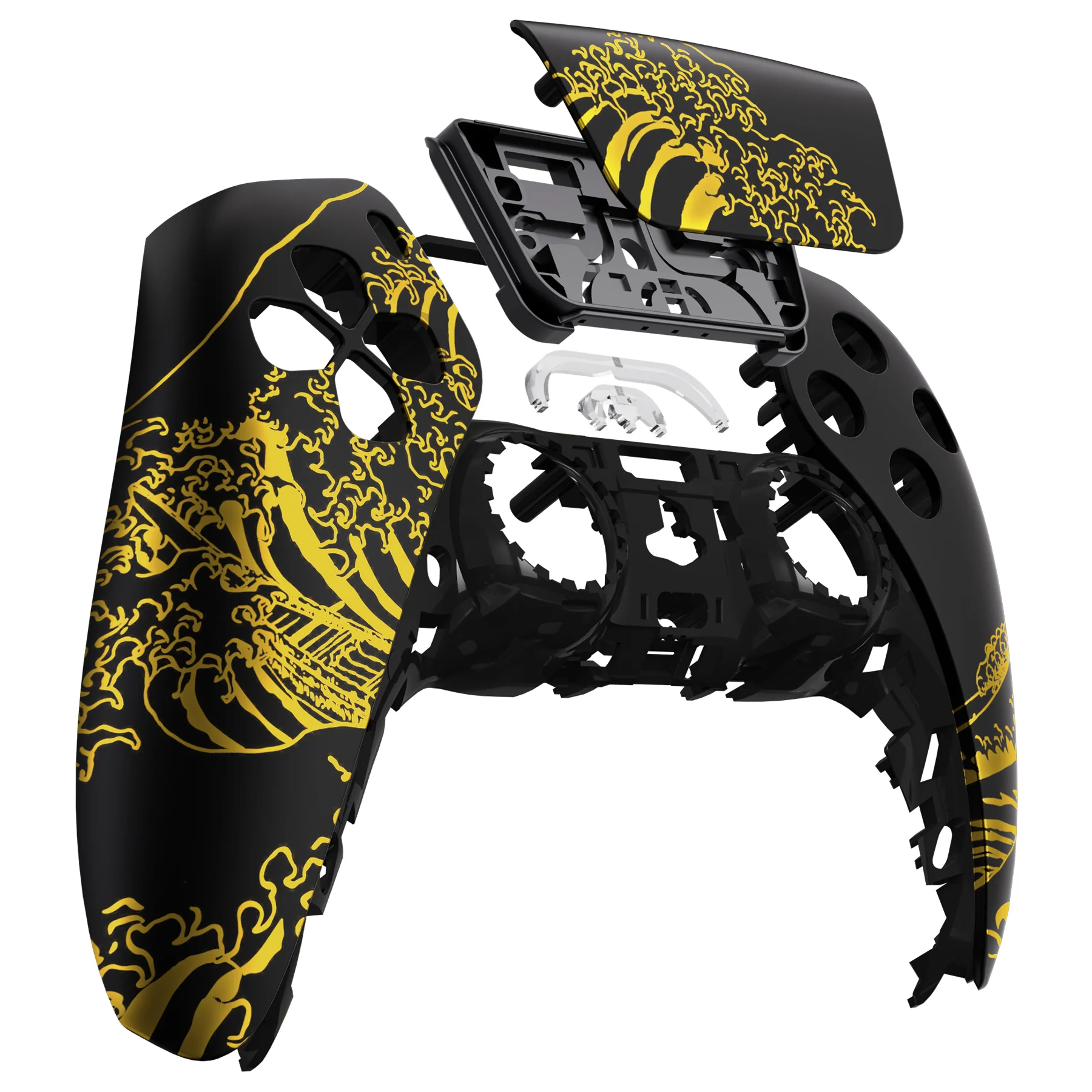 eXtremeRate Replacement Front Housing Shell with Touchpad Compatible with PS5 Controller BDM-010/020/030/040/050/060 - The Great GOLDEN Wave Off Kanagawa - Black - Image 9