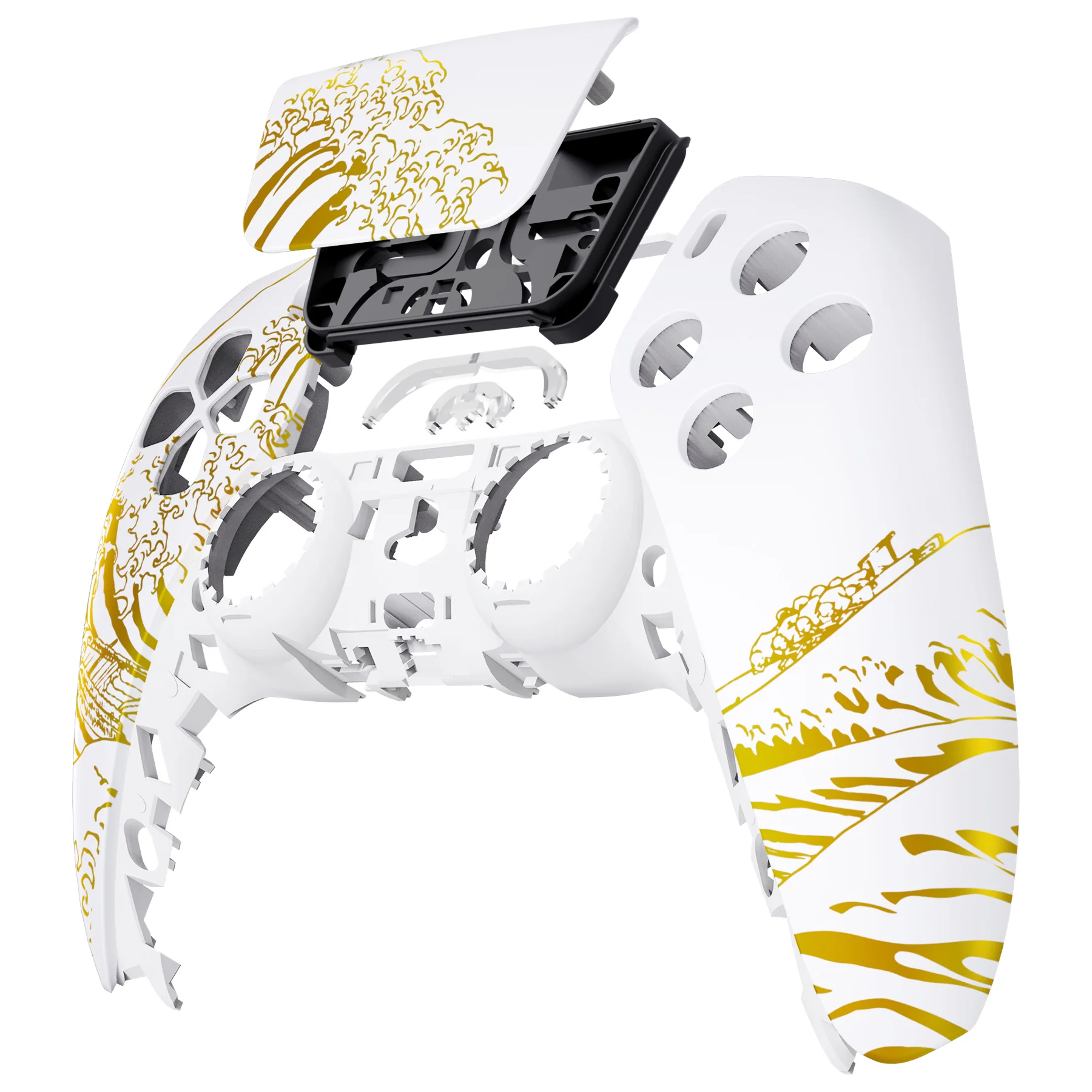 eXtremeRate Replacement Front Housing Shell with Touchpad Compatible with PS5 Controller BDM-010/020/030/040/050 - The Great GOLDEN Wave Off Kanagawa - White - Image 8