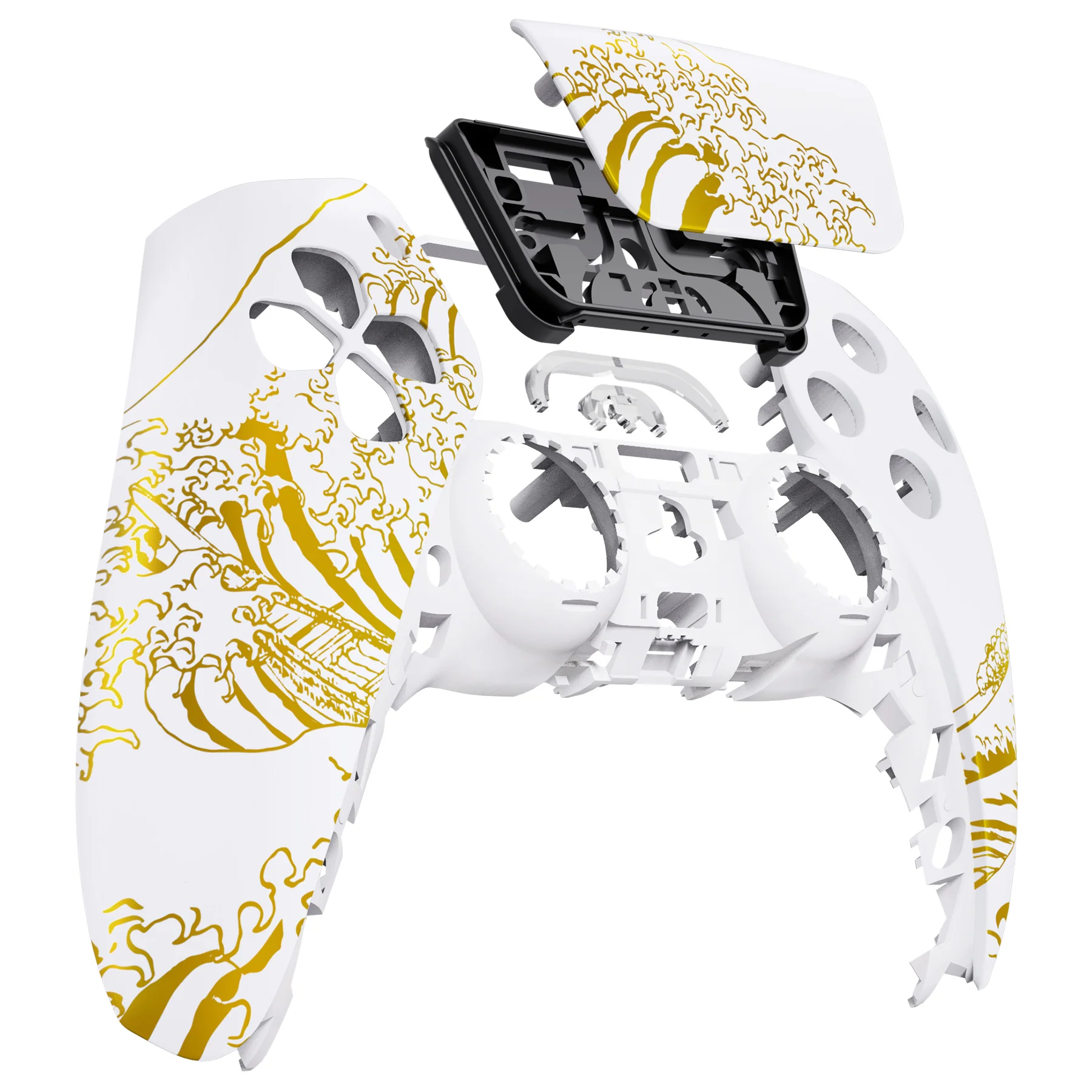 eXtremeRate Replacement Front Housing Shell with Touchpad Compatible with PS5 Controller BDM-010/020/030/040/050 - The Great GOLDEN Wave Off Kanagawa - White - Image 9
