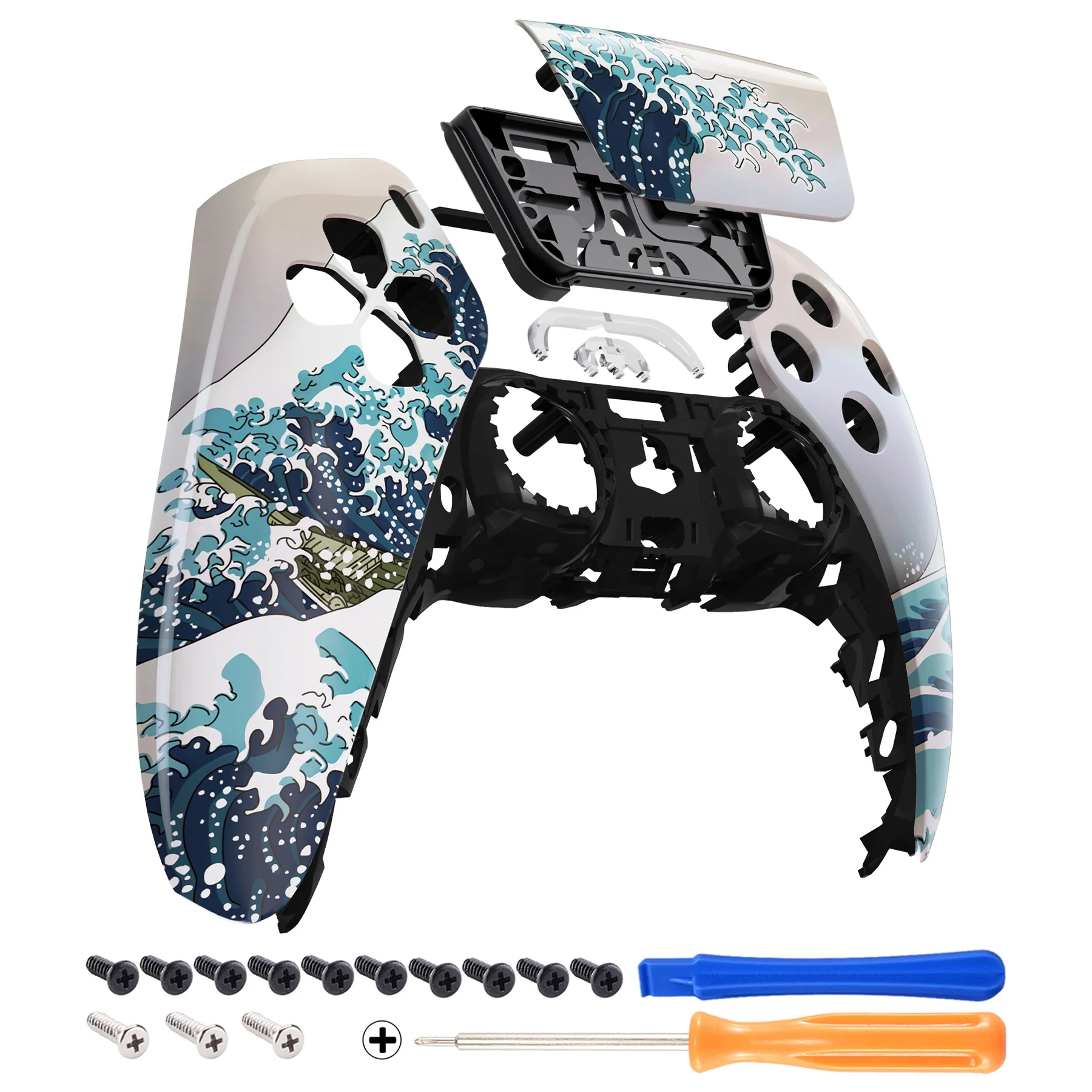 eXtremeRate Replacement Front Housing Shell with Touchpad Compatible with PS5 Controller BDM-010/020/030/040/050/060 - The Great Wave - Image 7