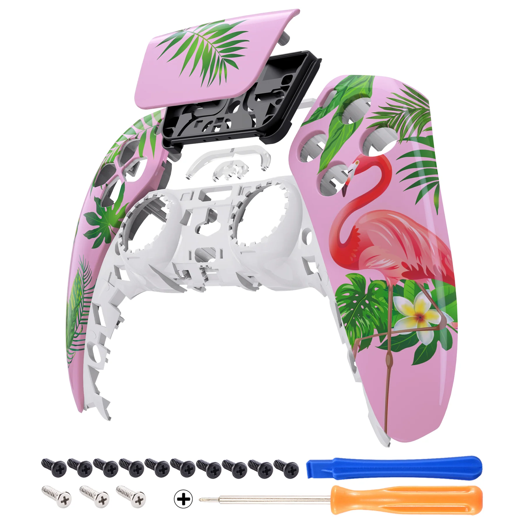 eXtremeRate Replacement Front Housing Shell with Touchpad Compatible with PS5 Controller BDM-010/020/030/040/050 - Tropical Flamingo - Image 7