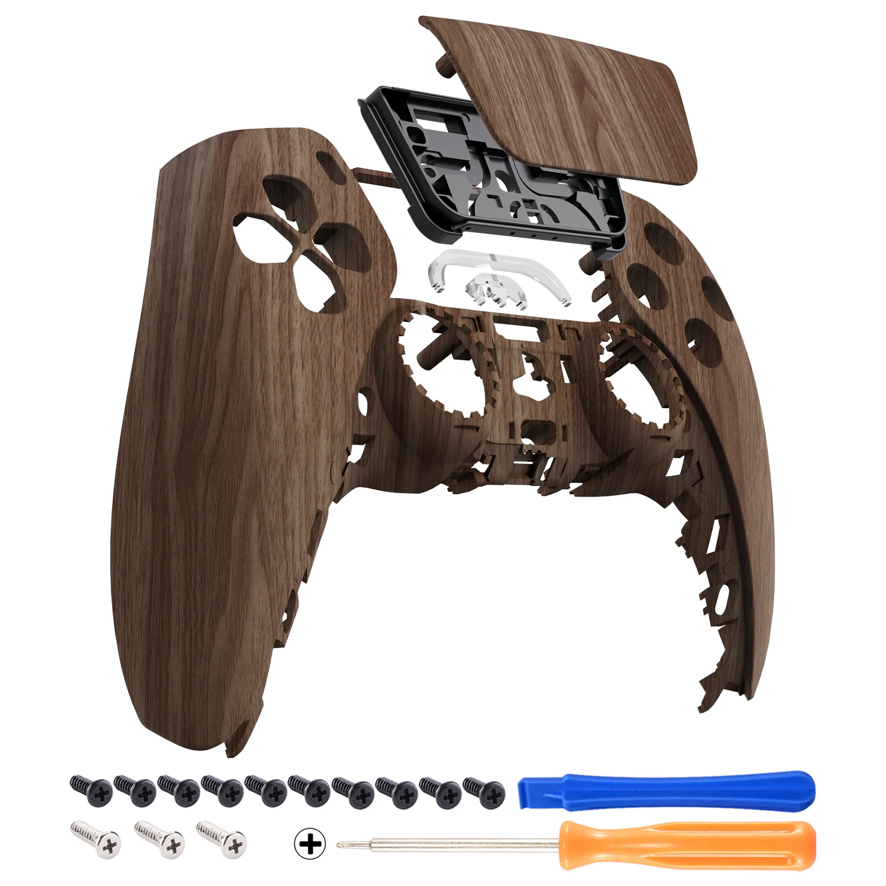 eXtremeRate Replacement Front Housing Shell with Touchpad Compatible with PS5 Controller BDM-010/020/030/040/050/060 - Wood Grain - Image 7