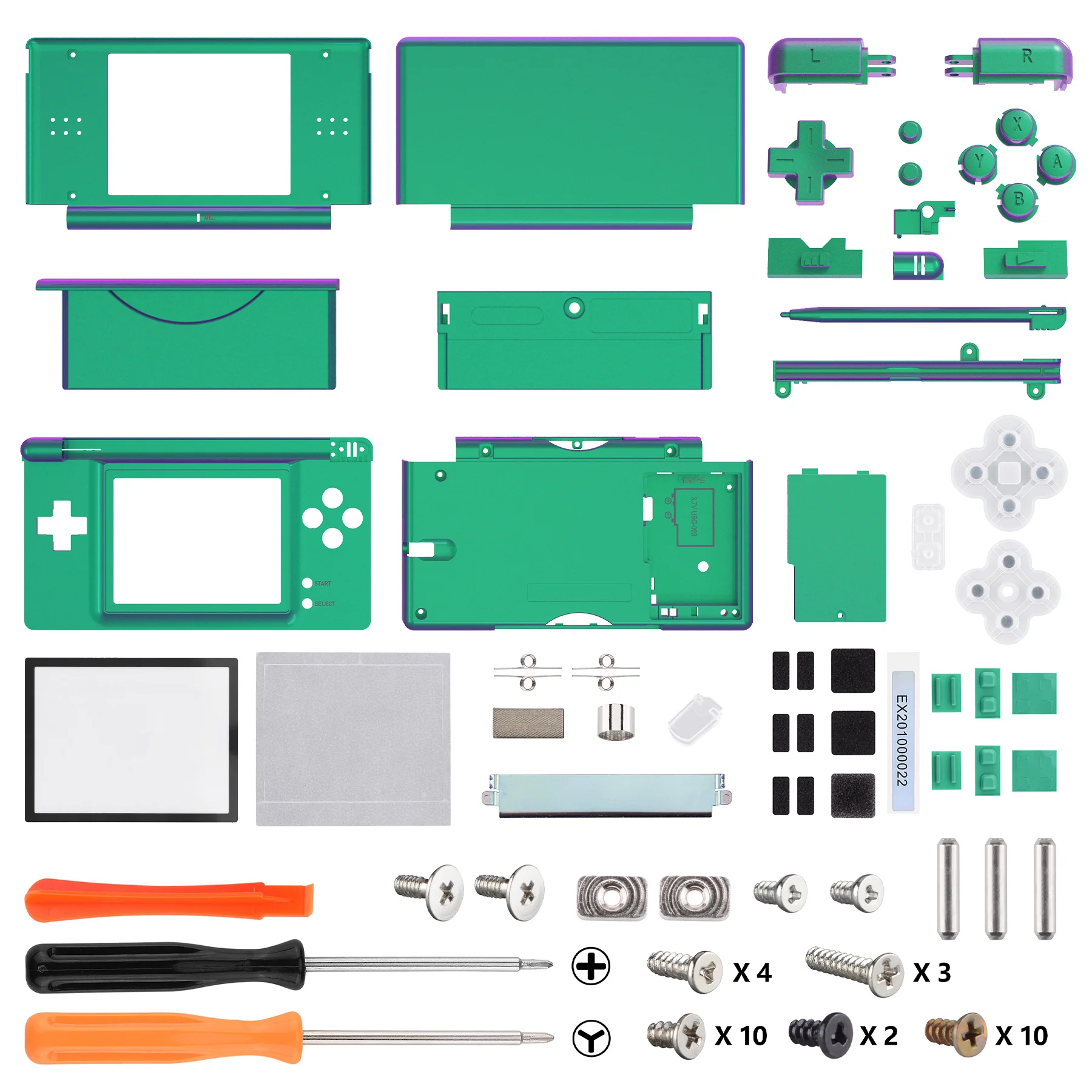 eXtremeRate Replacement Full Housing Shell & Buttons with Screen Lens for Nintendo DS Lite NDSL - Chameleon Green Purple - Image 5