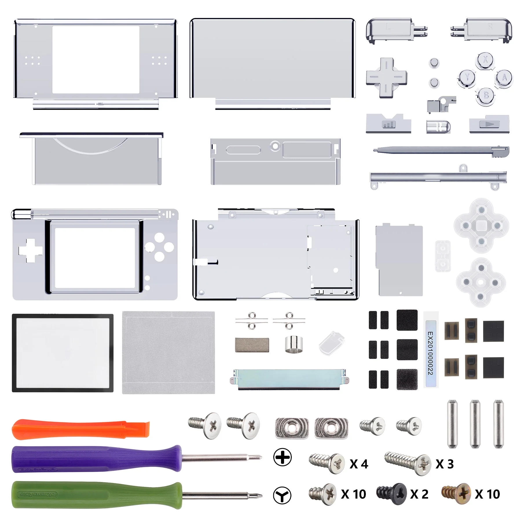 eXtremeRate Replacement Full Housing Shell & Buttons with Screen Lens for Nintendo DS Lite NDSL - Chrome Silver - Image 5