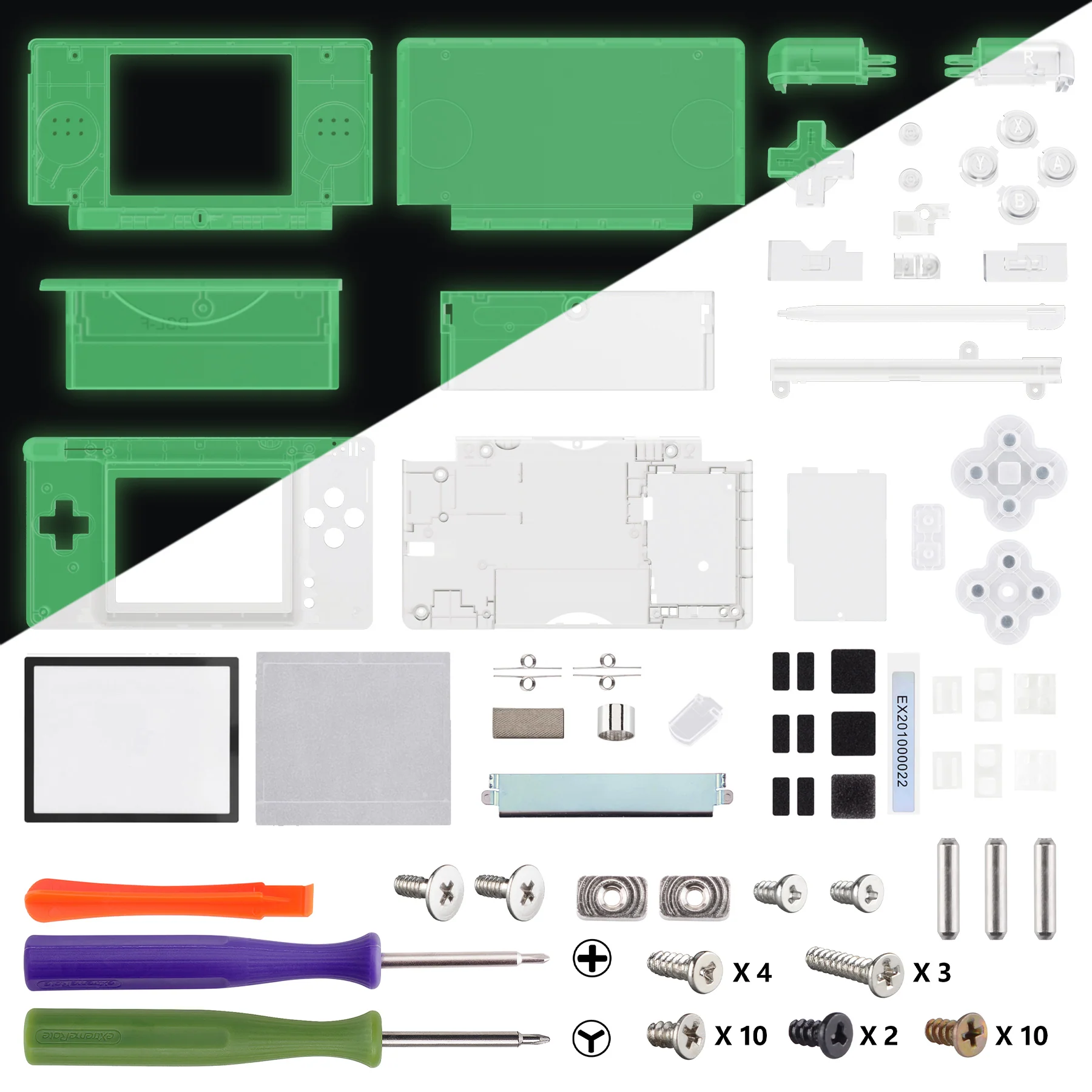 eXtremeRate Replacement Full Housing Shell & Buttons with Screen Lens for Nintendo DS Lite NDSL - Glow in Dark - Green - Image 5