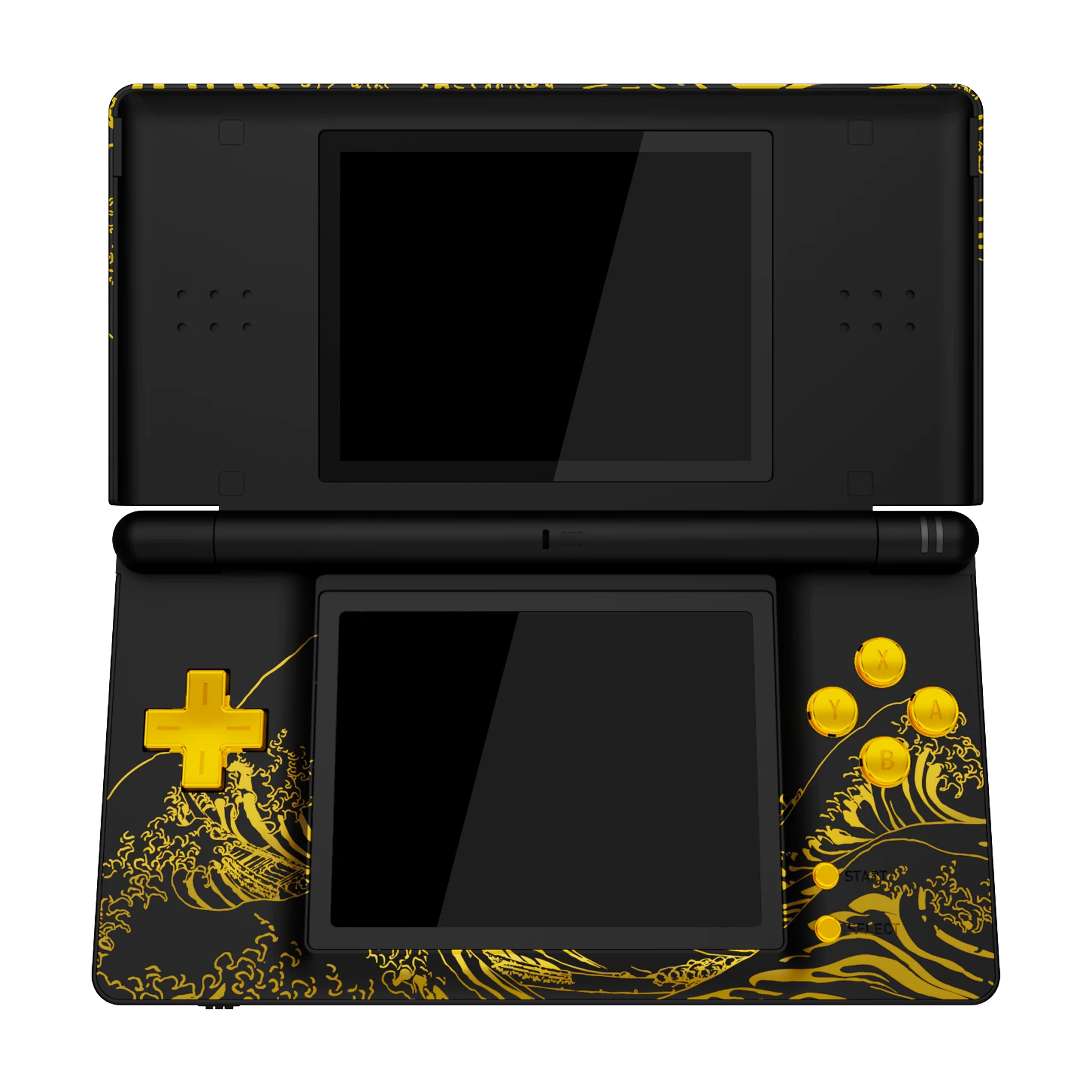 eXtremeRate Replacement Full Housing Shell & Buttons with Screen Lens for Nintendo DS Lite NDSL - The Great GOLDEN Wave Off Kanagawa - Black - Image 3