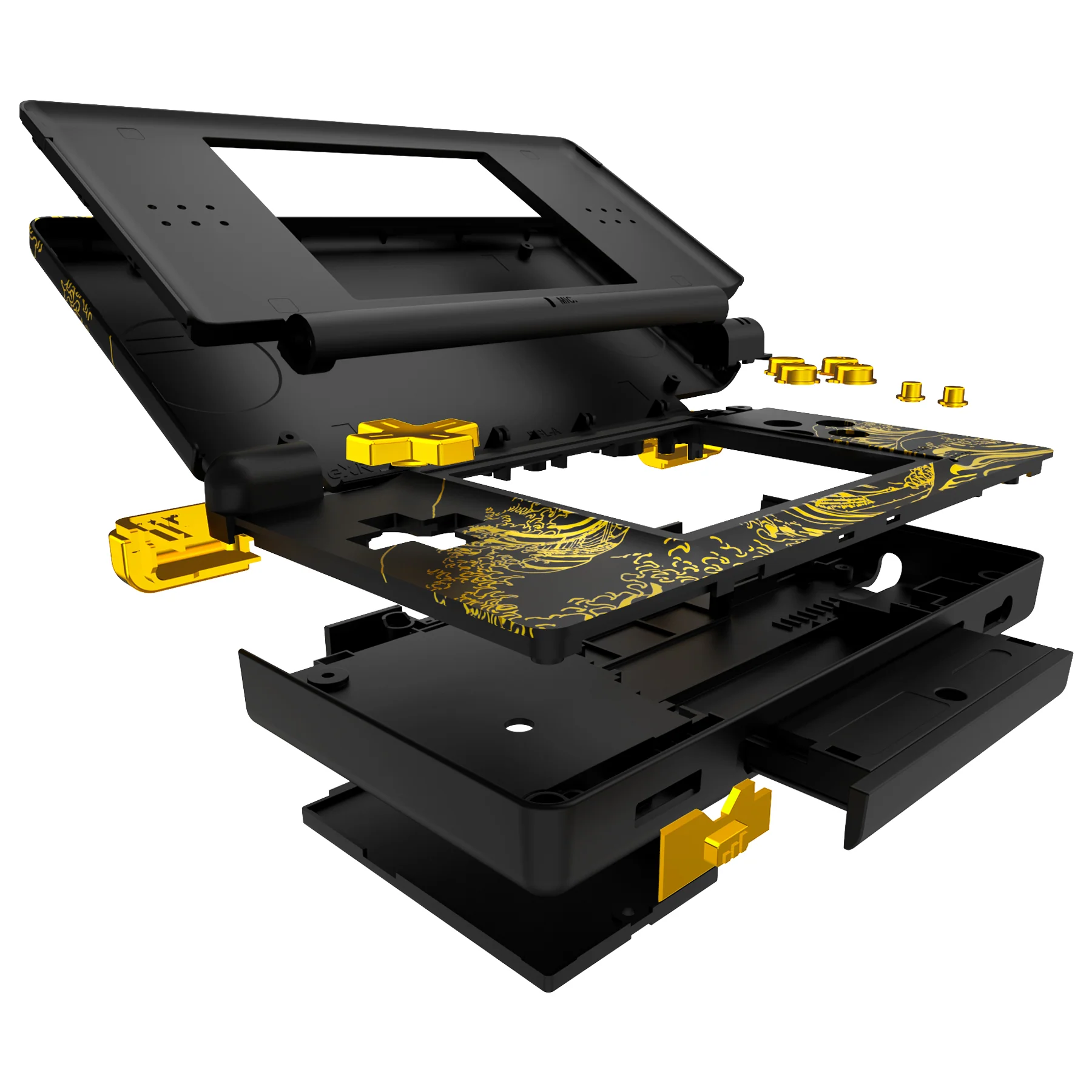 eXtremeRate Replacement Full Housing Shell & Buttons with Screen Lens for Nintendo DS Lite NDSL - The Great GOLDEN Wave Off Kanagawa - Black - Image 4