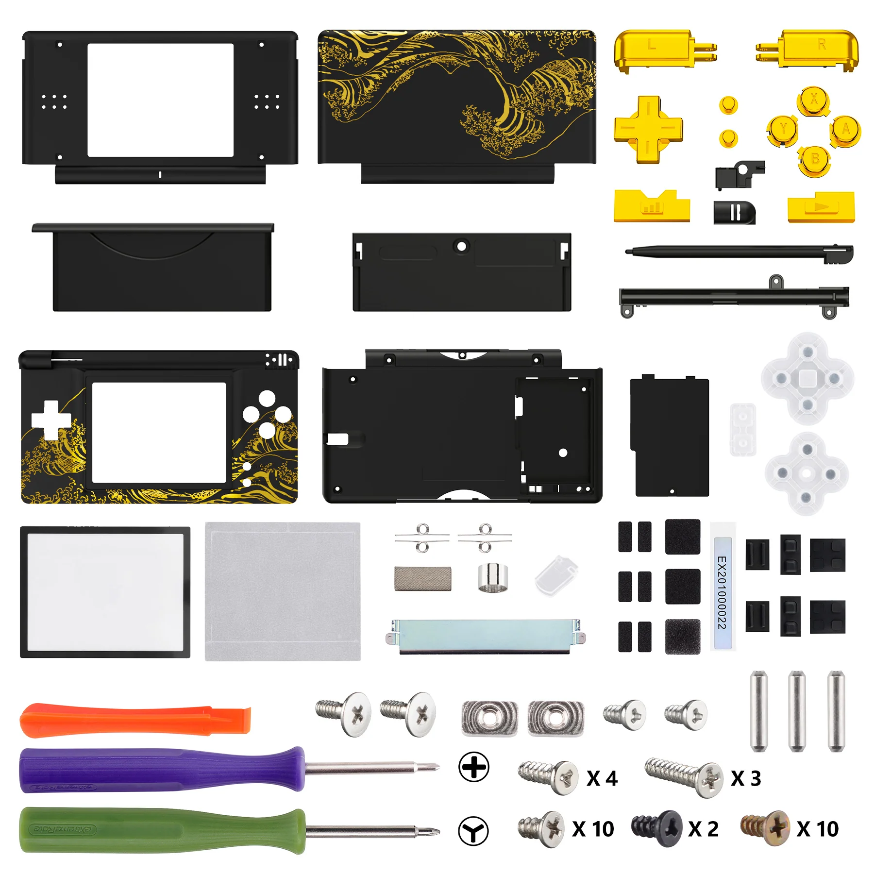 eXtremeRate Replacement Full Housing Shell & Buttons with Screen Lens for Nintendo DS Lite NDSL - The Great GOLDEN Wave Off Kanagawa - Black - Image 5