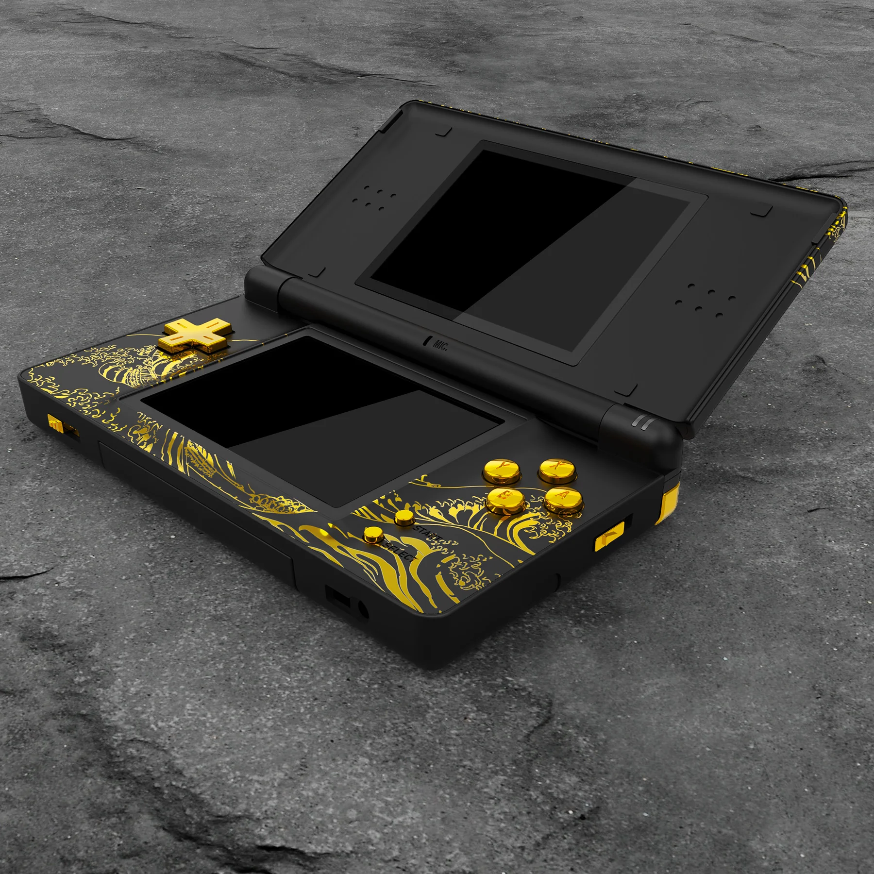 eXtremeRate Replacement Full Housing Shell & Buttons with Screen Lens for Nintendo DS Lite NDSL - The Great GOLDEN Wave Off Kanagawa - Black - Image 7