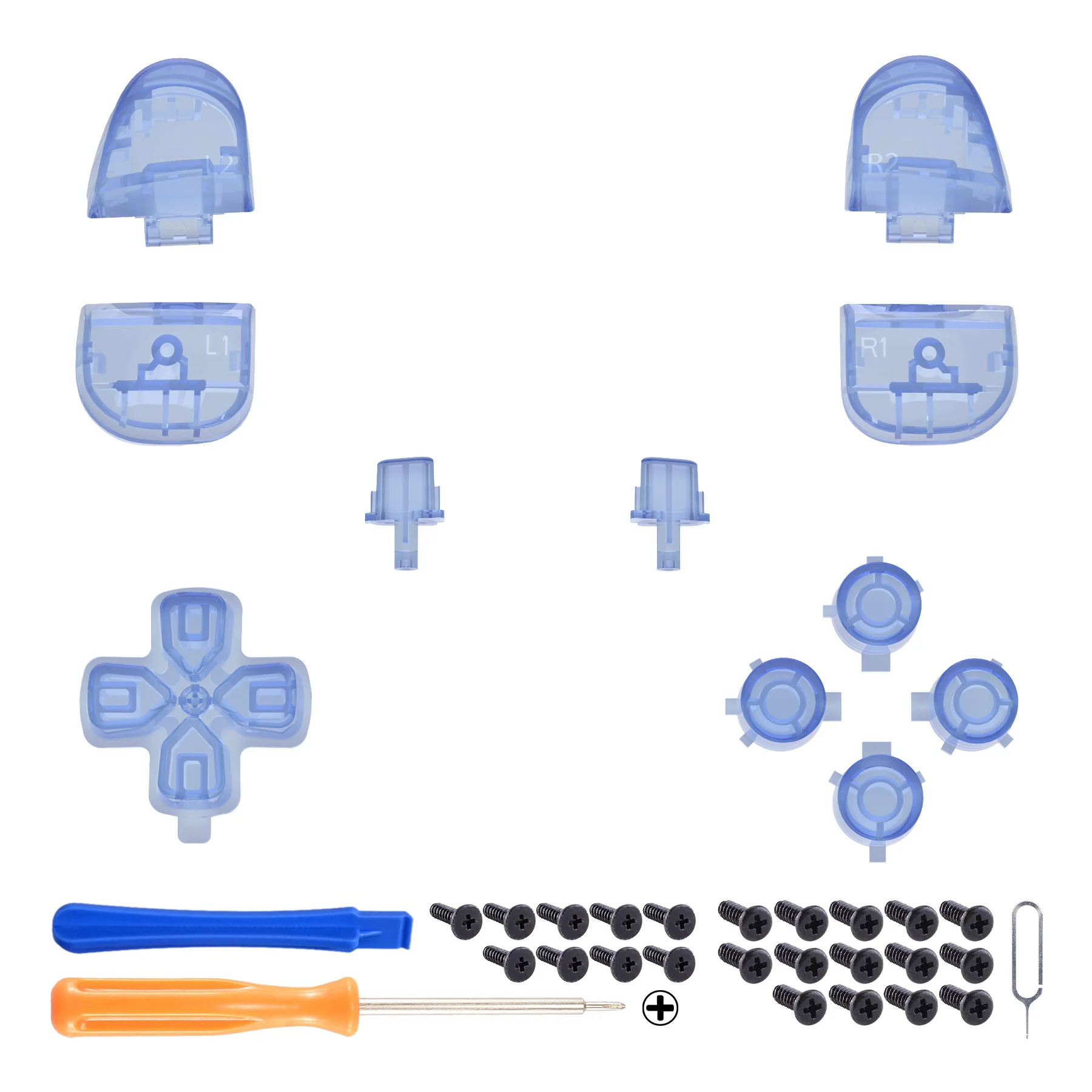 eXtremeRate Replacement Full Set Buttons Compatible with PS5 Controller BDM-030/040/050/060 - Crystal Clear Light Blue - Image 2
