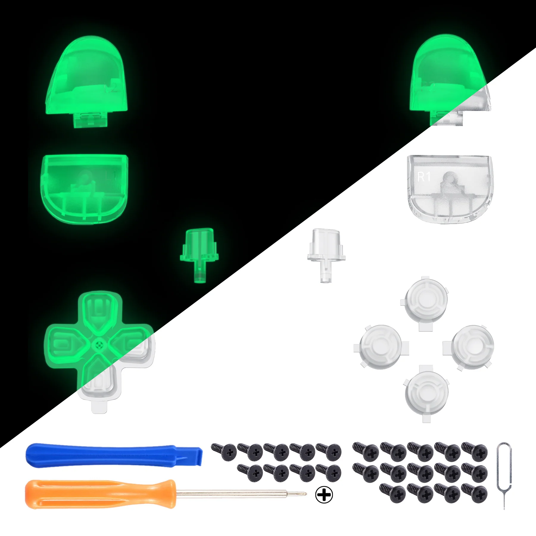 eXtremeRate Replacement Full Set Buttons Compatible with PS5 Controller BDM-030/040/050/060 - Glow in Dark - Green - Image 2