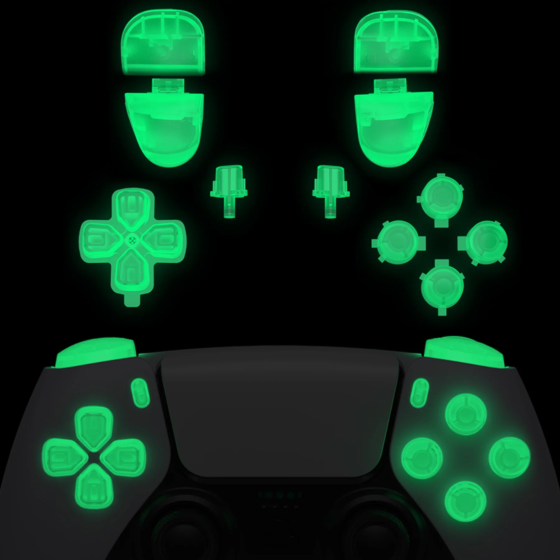 eXtremeRate Replacement Full Set Buttons Compatible with PS5 Controller BDM-030/040/050/060 - Glow in Dark - Green - Image 5