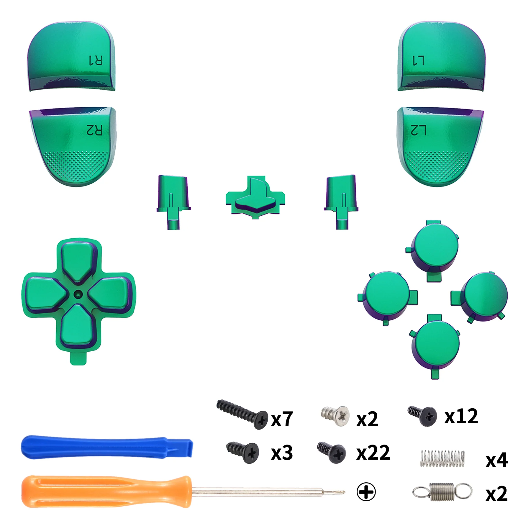 eXtremeRate Replacement Full Set Buttons Compatible with PS5 Edge Controller - Chameleon Green Purple - Image 2