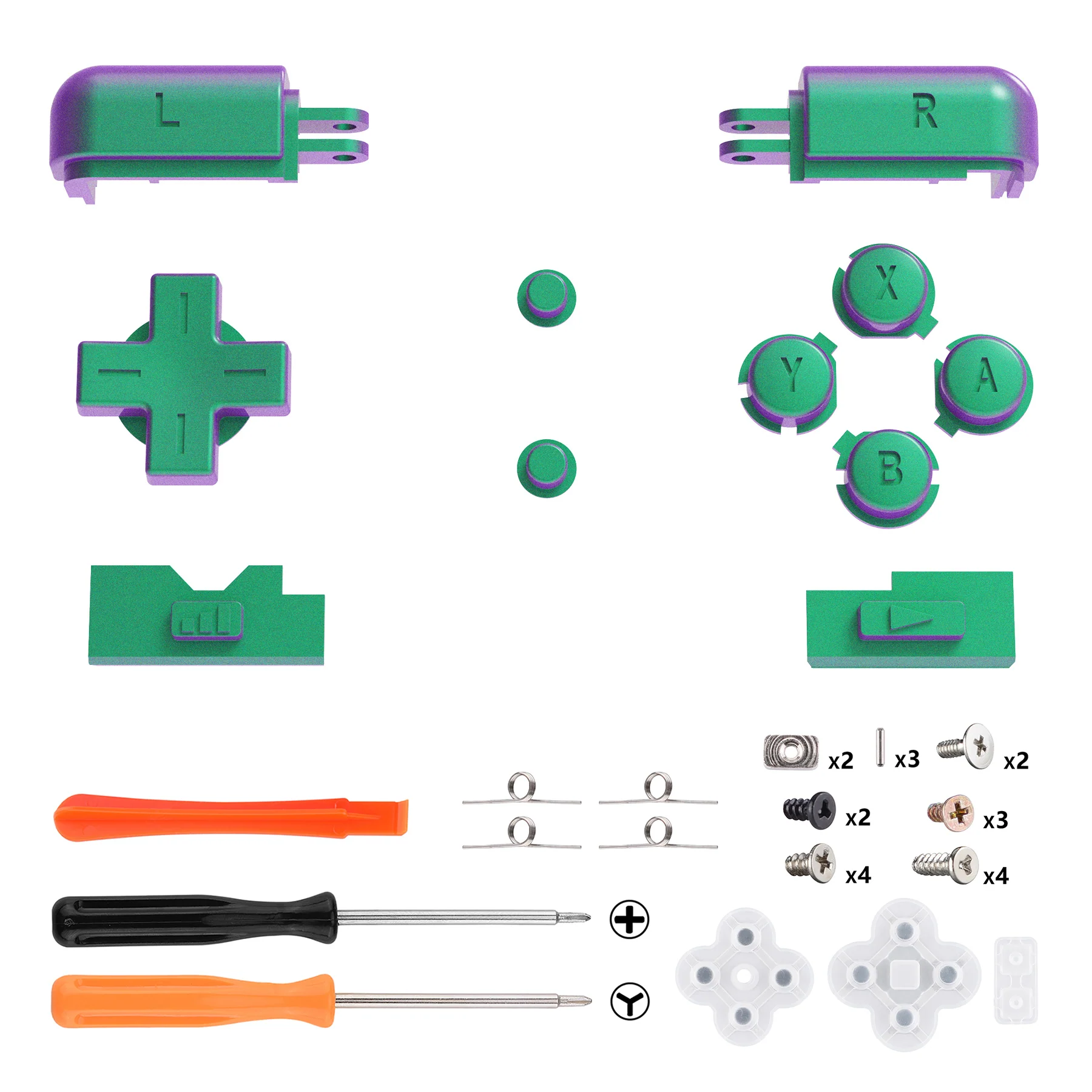 eXtremeRate Replacement Full Set Buttons for Nintendo DS Lite NDSL - Chameleon Green Purple - Image 2