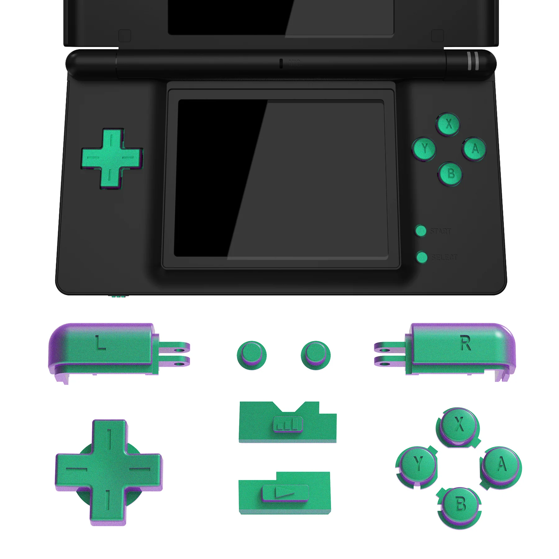 eXtremeRate Replacement Full Set Buttons for Nintendo DS Lite NDSL - Chameleon Green Purple - Image 5