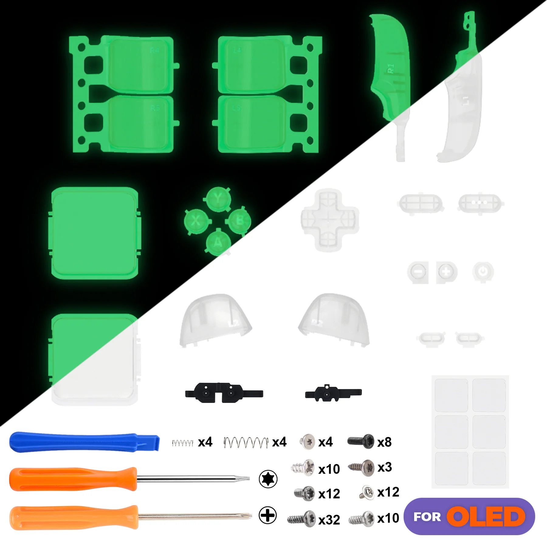 eXtremeRate Replacement Full Set Buttons for Steam Deck OLED - Glow in Dark - Green - Image 2