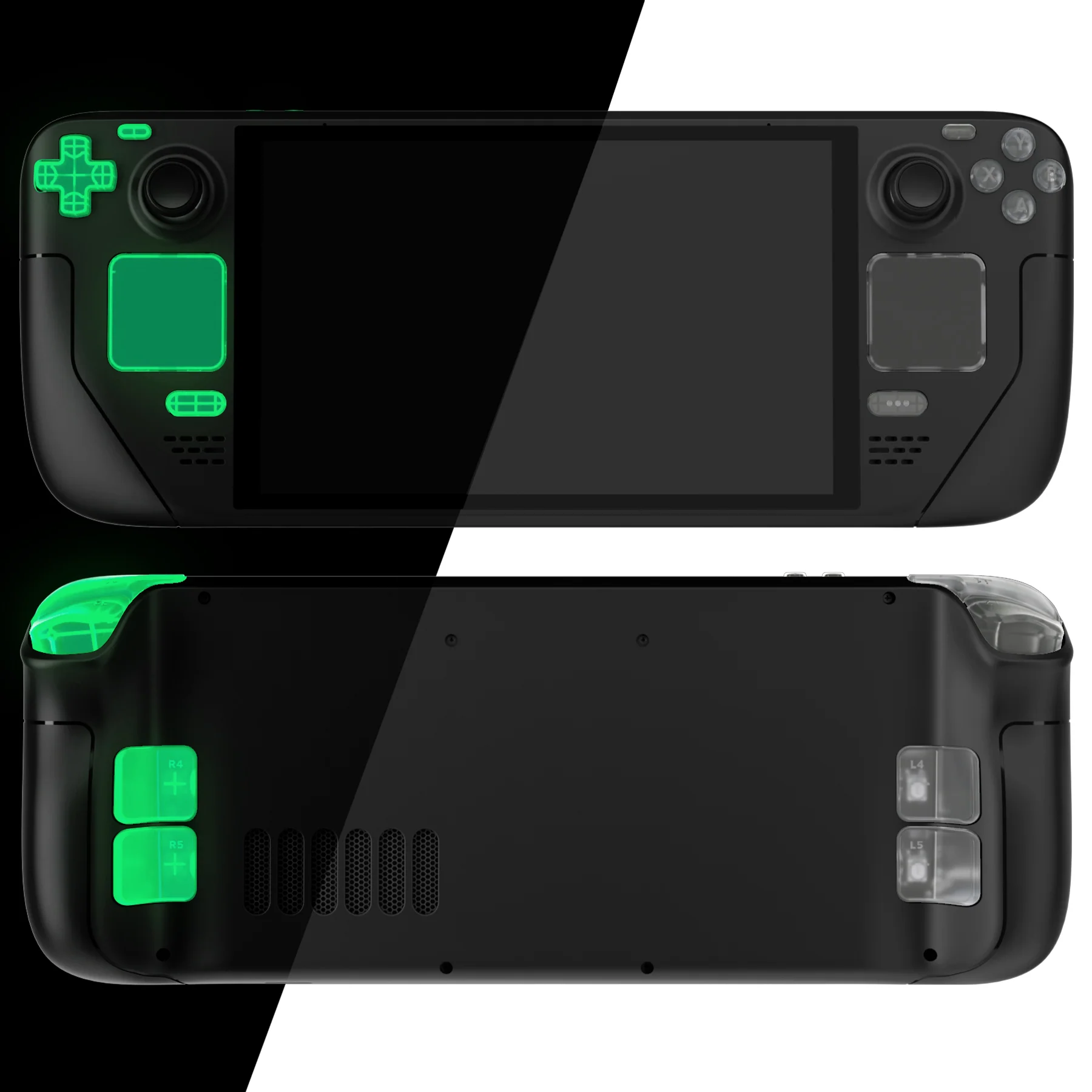 eXtremeRate Replacement Full Set Buttons for Steam Deck OLED - Glow in Dark - Green - Image 3