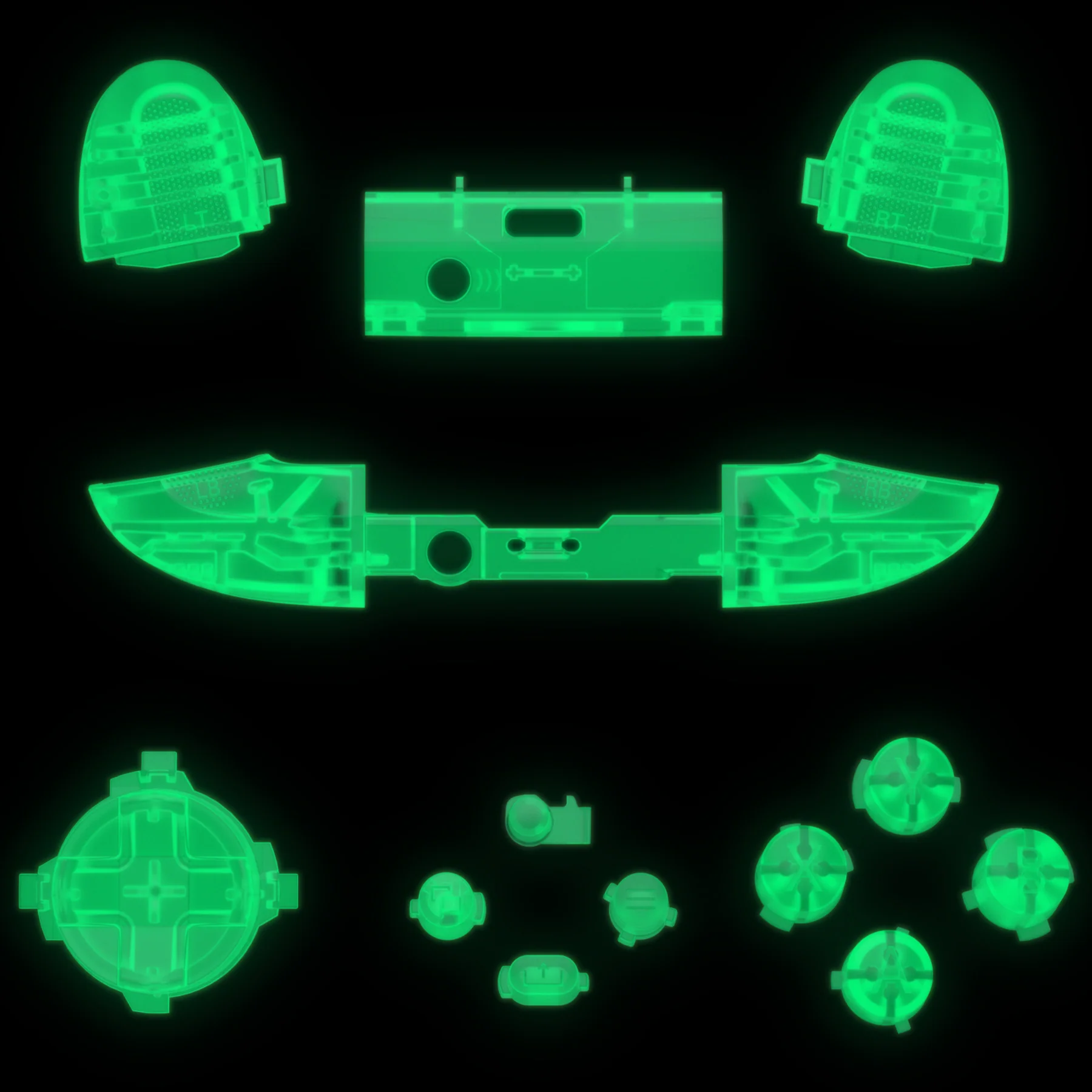 eXtremeRate Replacement Full Set Buttons for Xbox Series X & S Controller - Glow in Dark - Green - Image 2