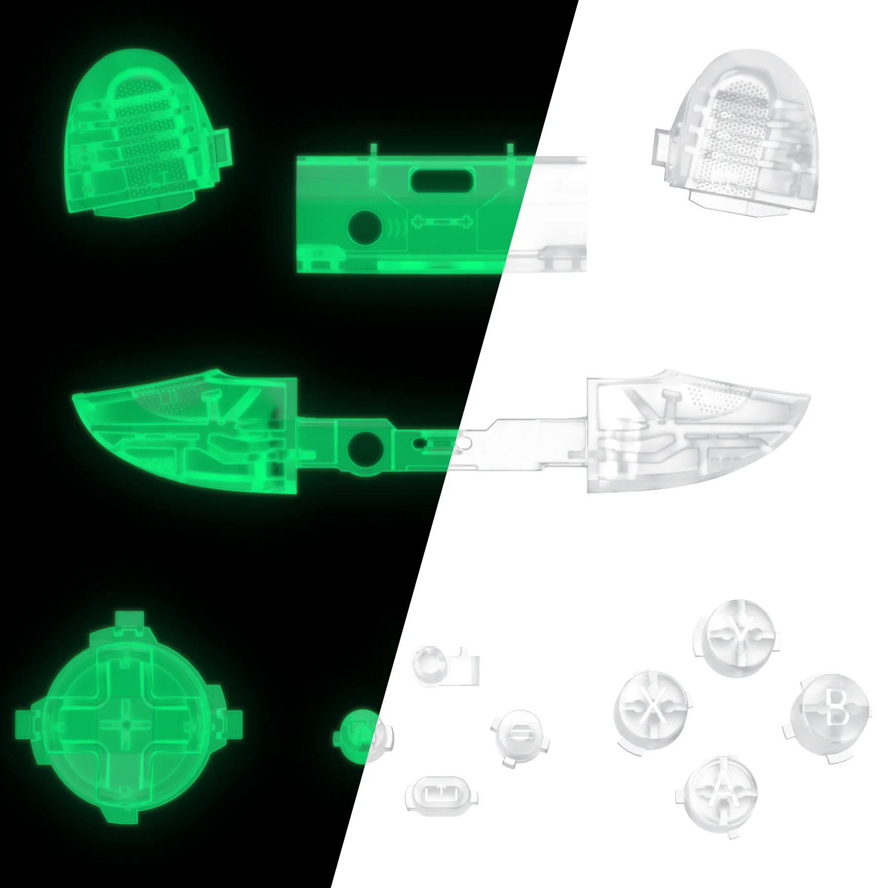 eXtremeRate Replacement Full Set Buttons for Xbox Series X & S Controller - Glow in Dark - Green - Image 5