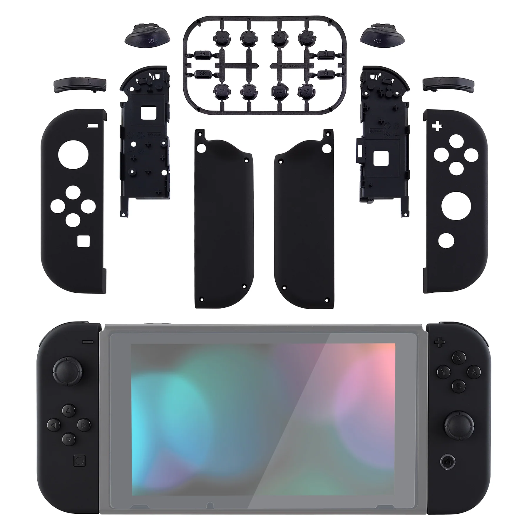 eXtremeRate Replacement Full Set Shell Case with Buttons for Joycon of NS Switch - Black - Image 3