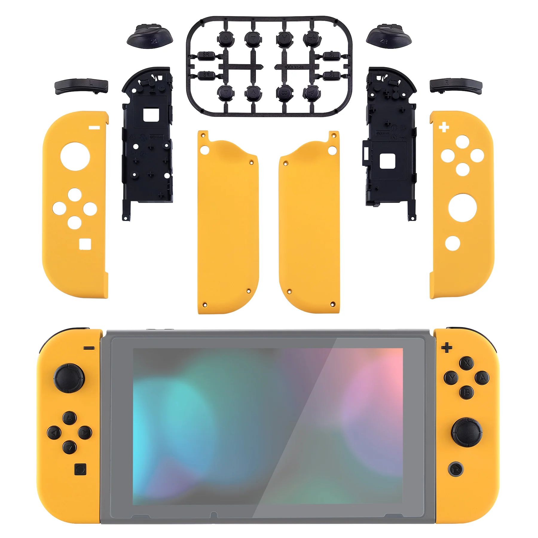 eXtremeRate Replacement Full Set Shell Case with Buttons for Joycon of NS Switch - Caution Yellow - Image 3