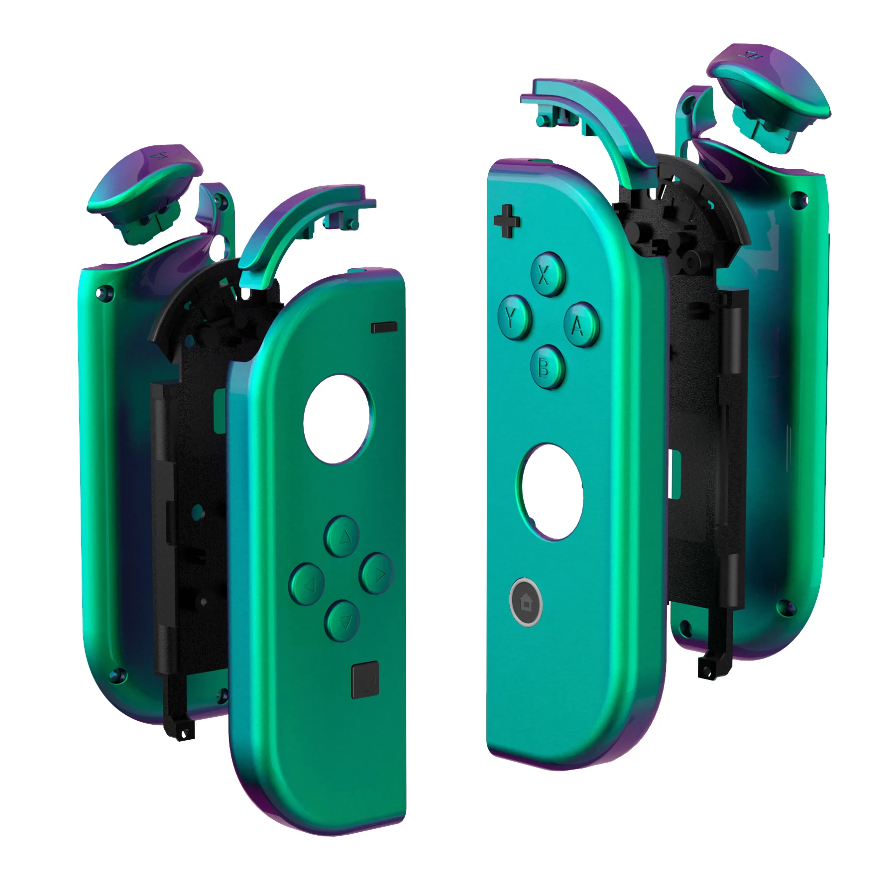 eXtremeRate Replacement Full Set Shell Case with Buttons for Joycon of NS Switch - Chameleon Green Purple - Image 10